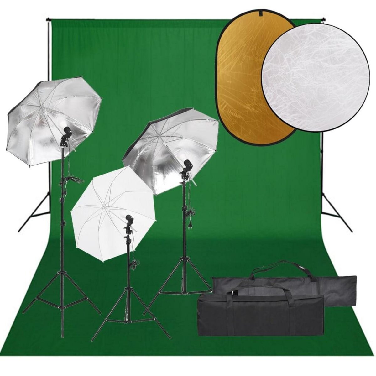VIDAXL Kit de studio photo avec eclairage toile de fond et reflecteur
