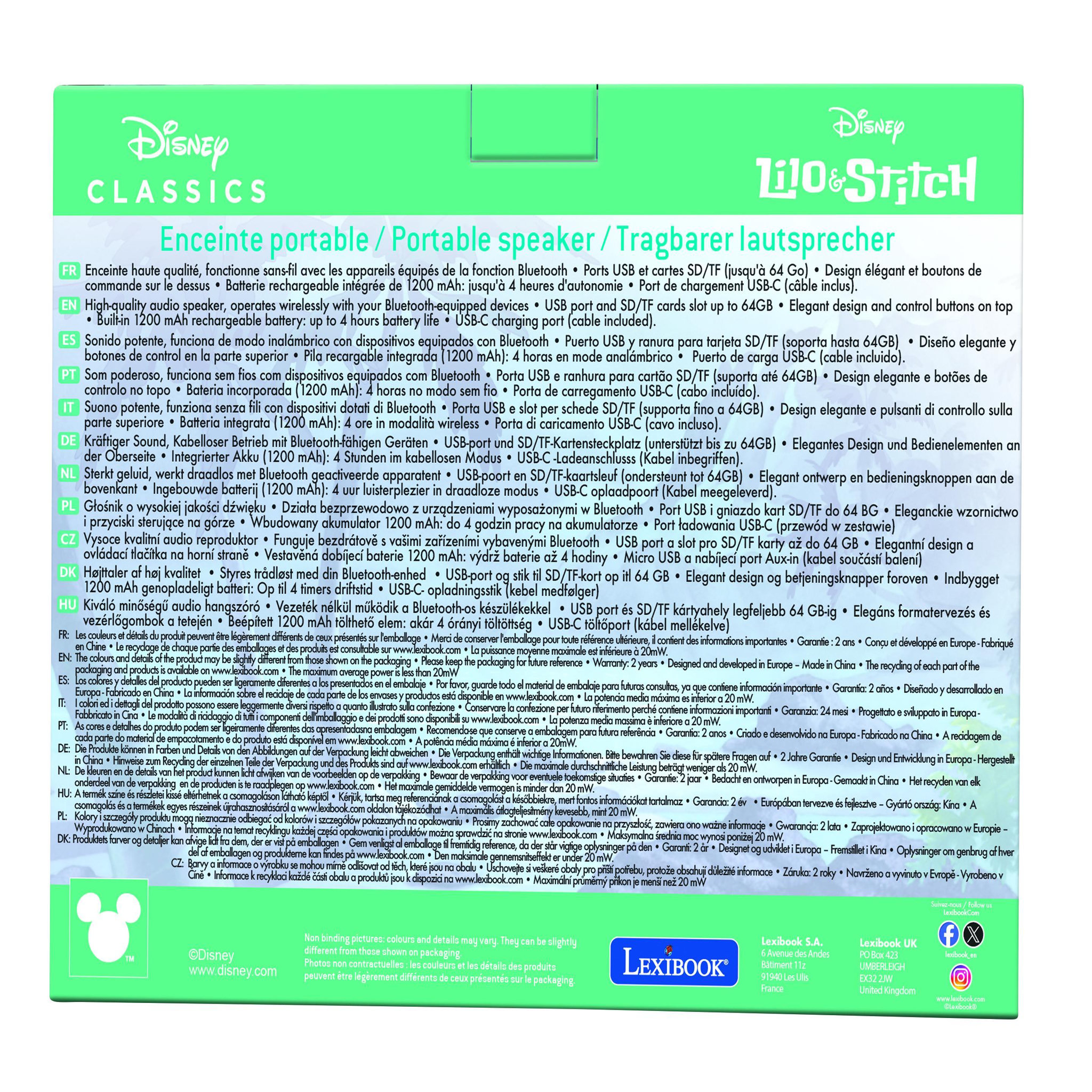 Voir la diapositive 5 : Lexibook Enceinte Bluetooth portable Stitch
