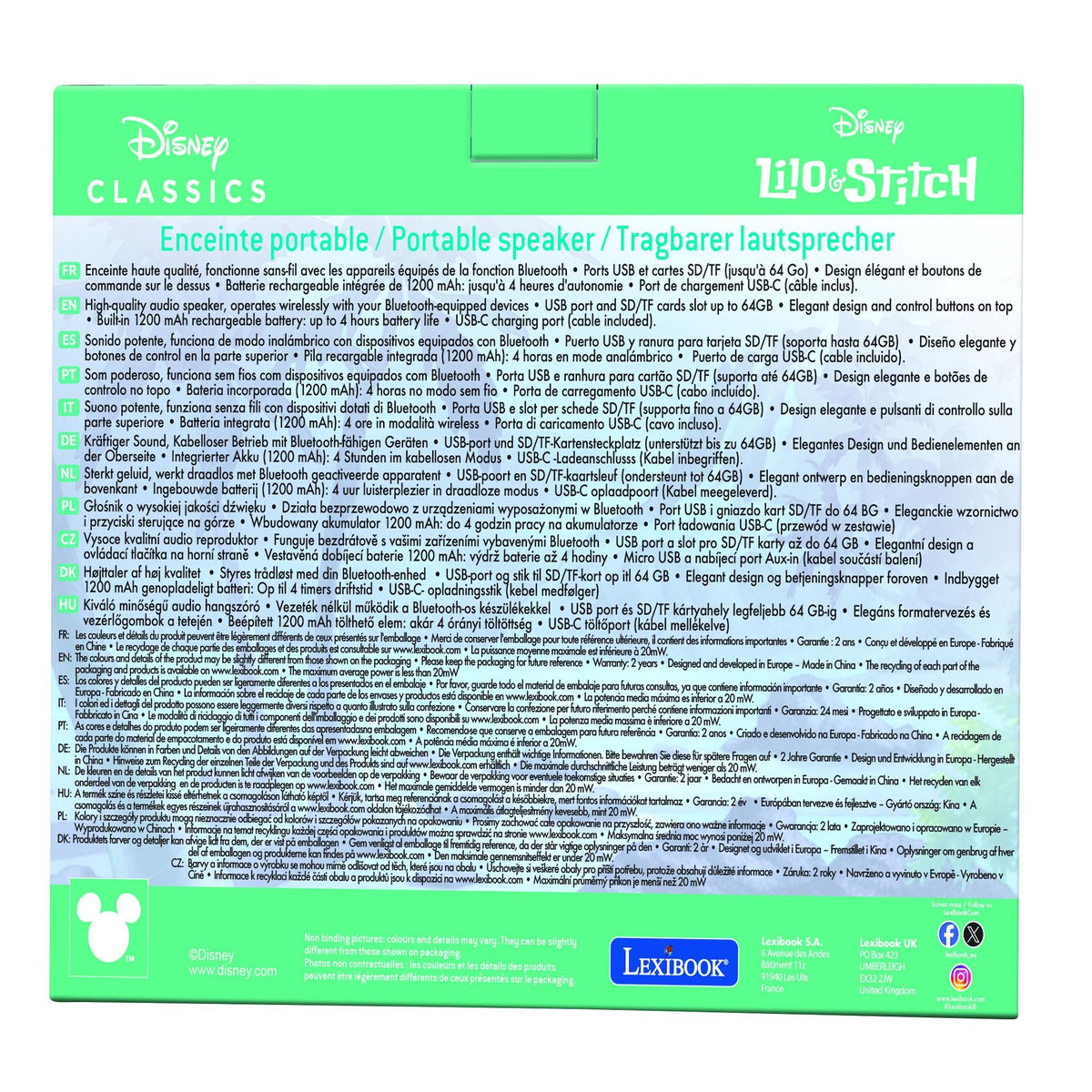 Lexibook Enceinte Bluetooth portable Stitch