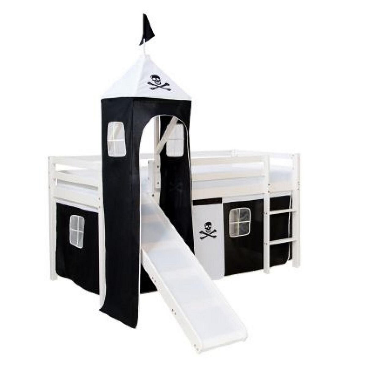 HomeStyle4U Lit mi-hauteur avec rideaux noir avec tour