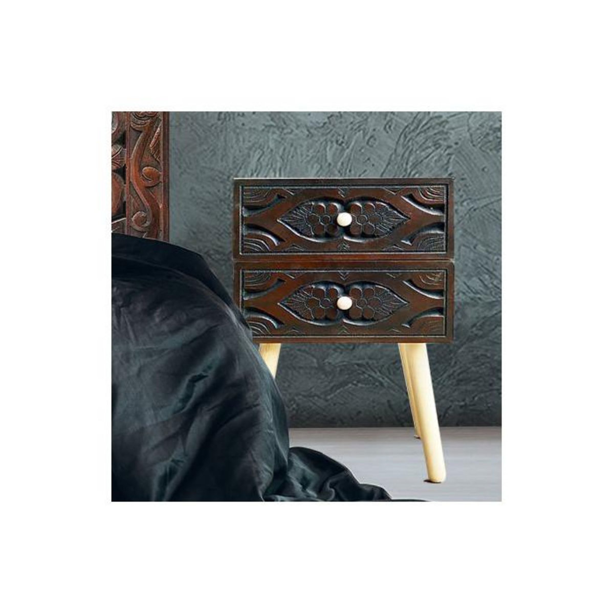 Paris Prix Table de Chevet 2 Tiroirs  Tomina  42cm Marron