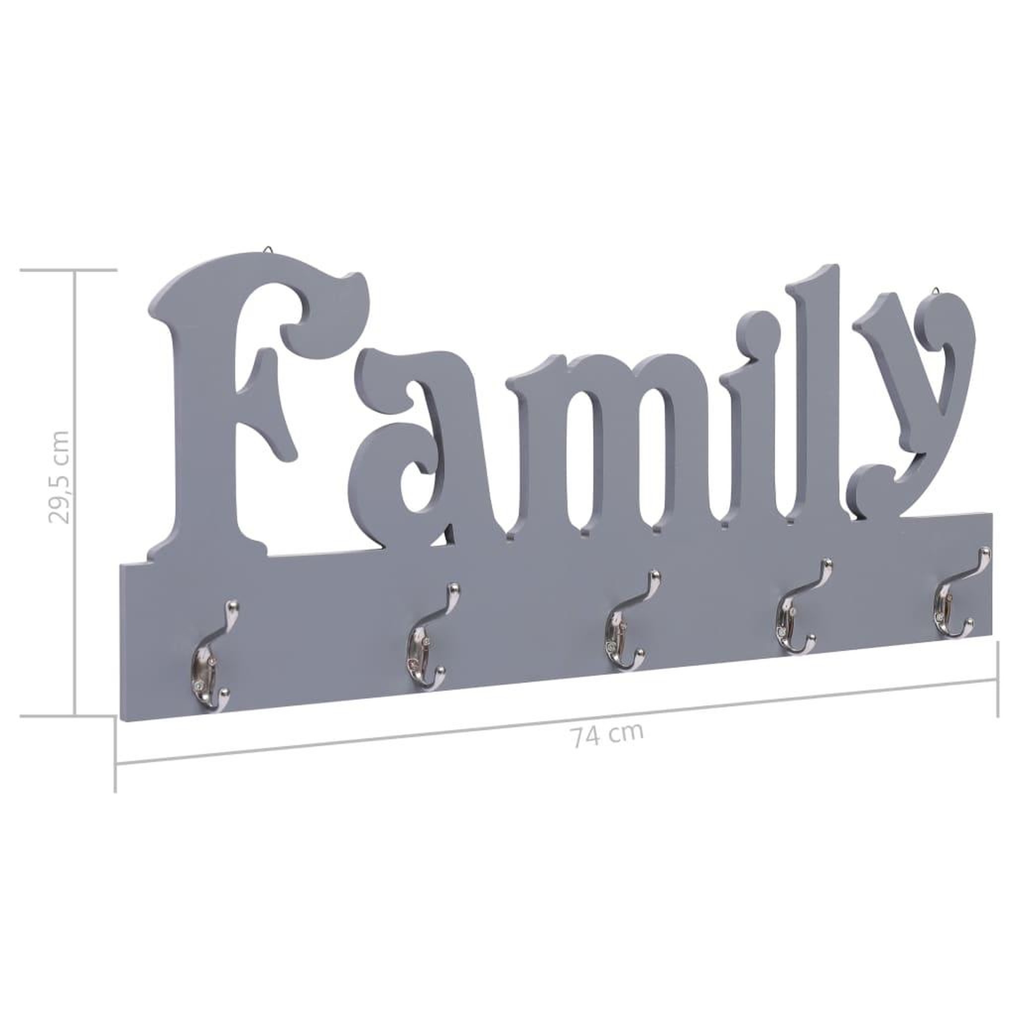 Voir la diapositive 6 : VIDAXL Porte-manteau mural FAMILY Gris 74x29,5 cm