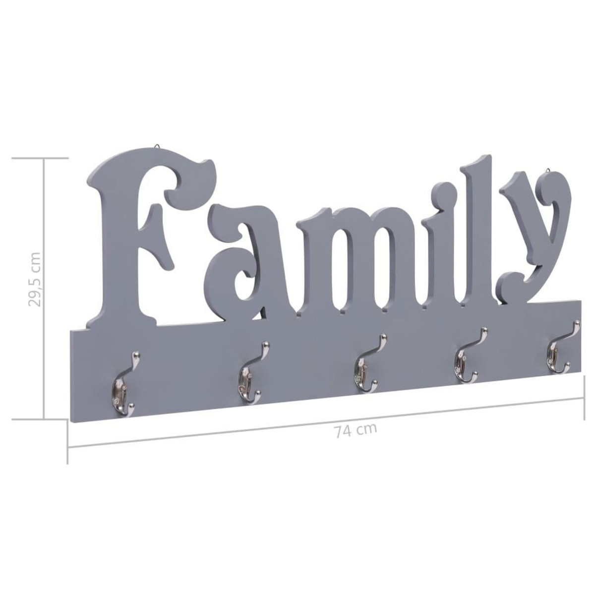 VIDAXL Porte-manteau mural FAMILY Gris 74x29,5 cm