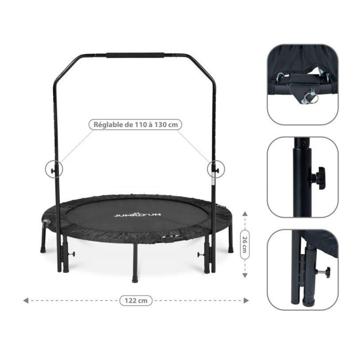 JUMP4FUN Mini Trampoline Fitness Jump4fun Pliable Double-Bar - Ø122cm