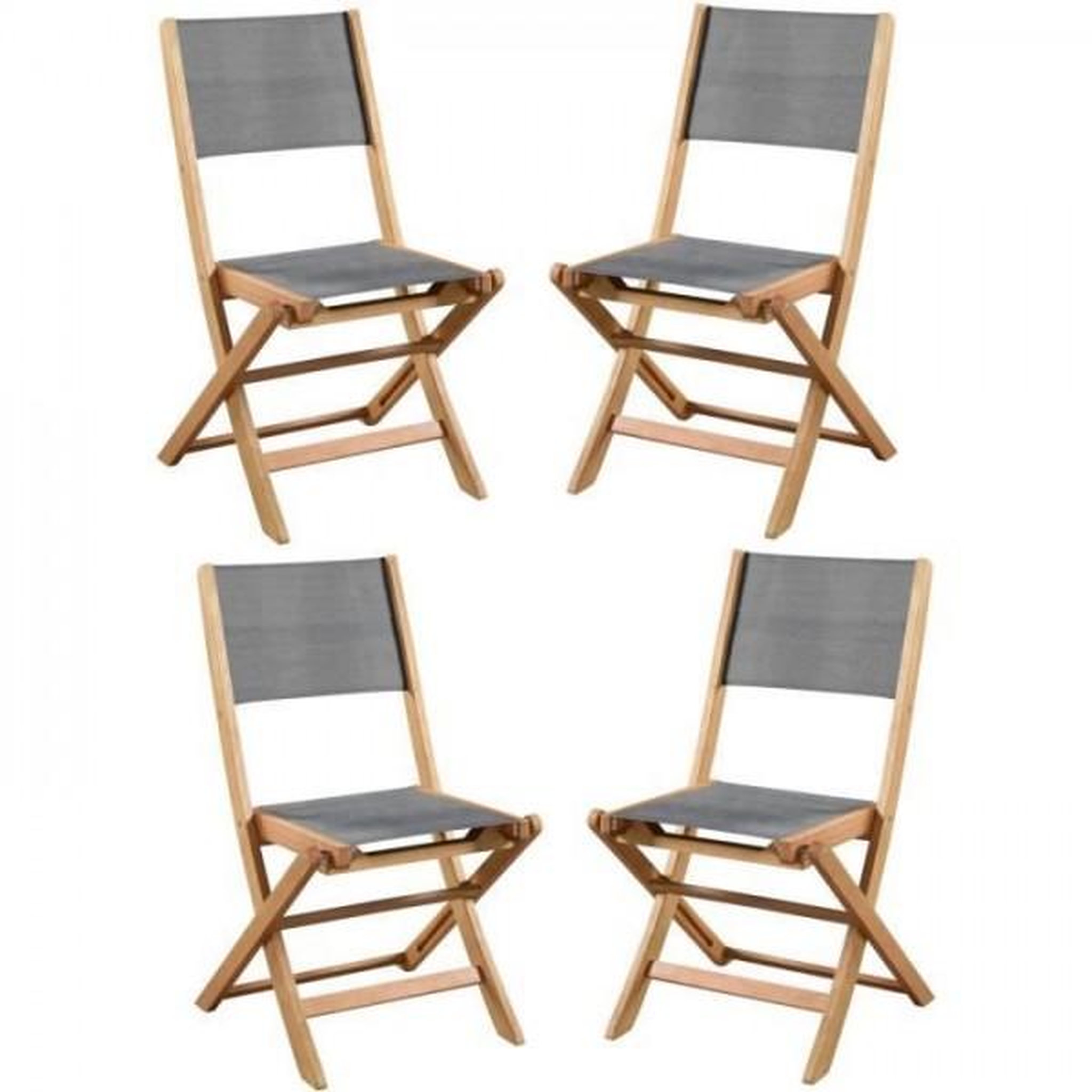 Voir la diapositive 1 : MARKET24 Lot de 4 chaises de jardin en bois d'acacia FSC et assise textilene - 50 x 57 x 90 cm - Gris