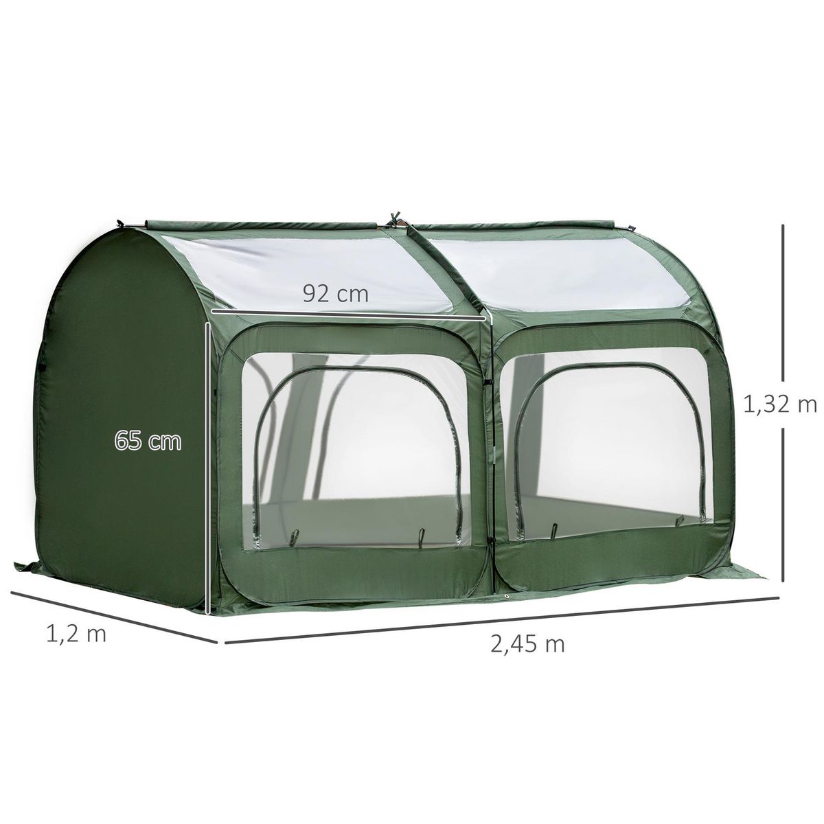 OUTSUNNY Serre pop-up - serre de jardin pop-up - 4 portes zippées enroulables - dim. 2,5L x 1,25l x 1,35H m - sac transport inclus - PVC vert