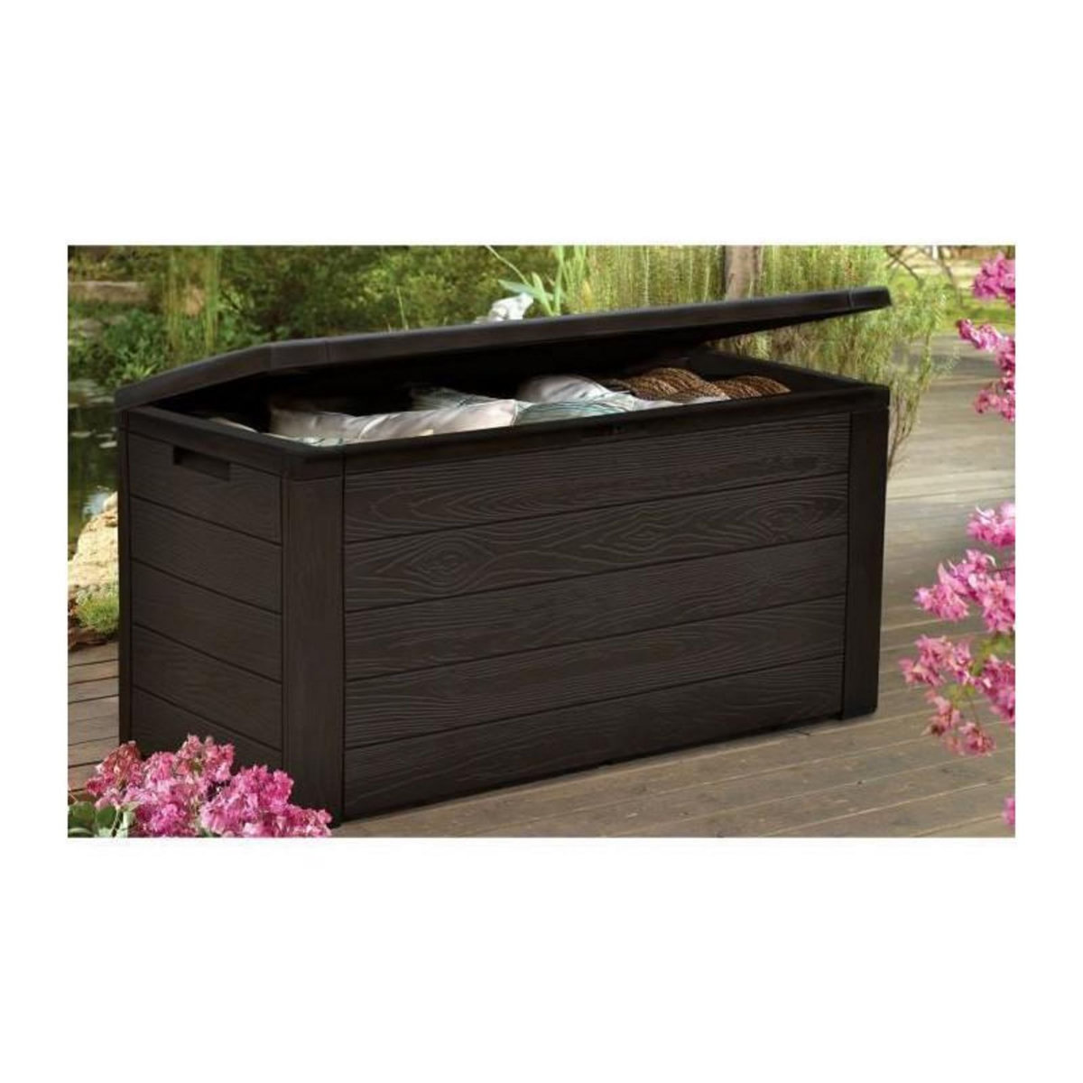 TOOD TOOD Malle de rangement en resine - 300 L - Marron aspect bois - 120 x 46 x 58 cm