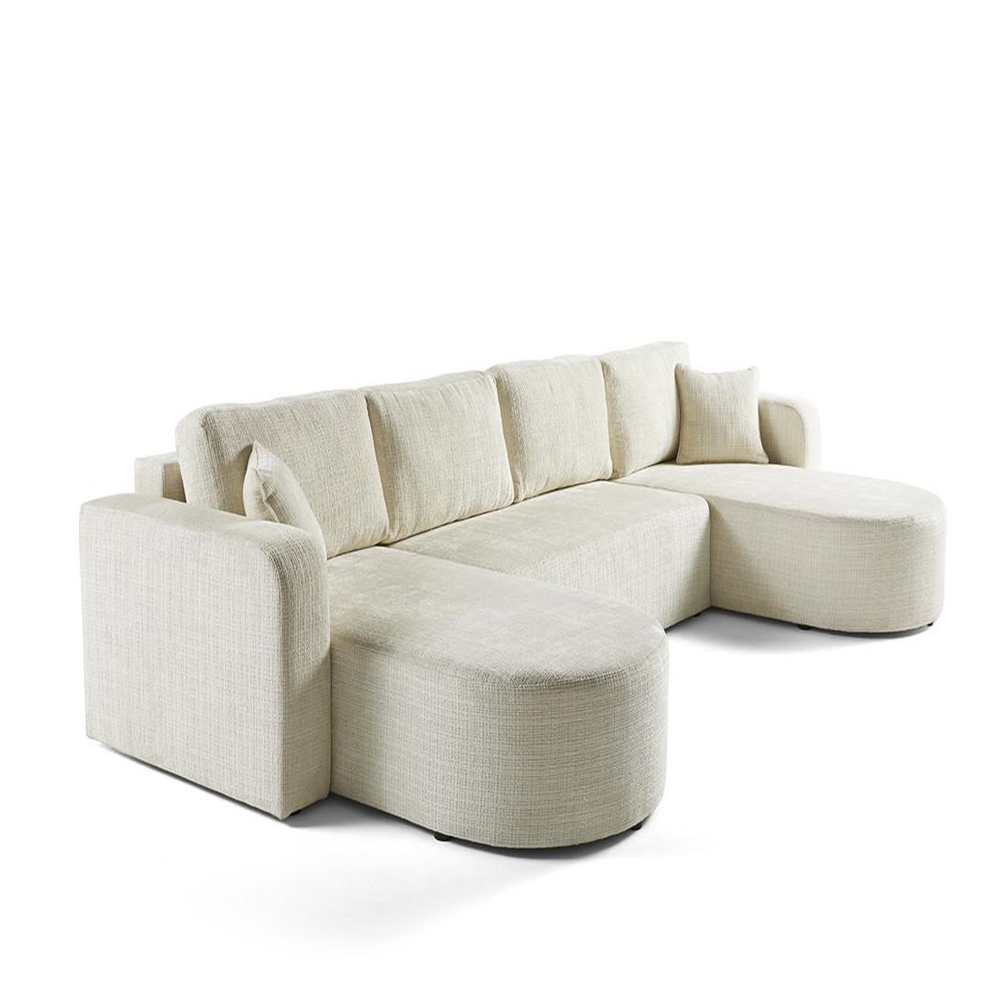 Voir la diapositive 2 : BEST MOBILIER Miro - canapé panoramique en u 7 places - convertible avec coffre - en velours texturé