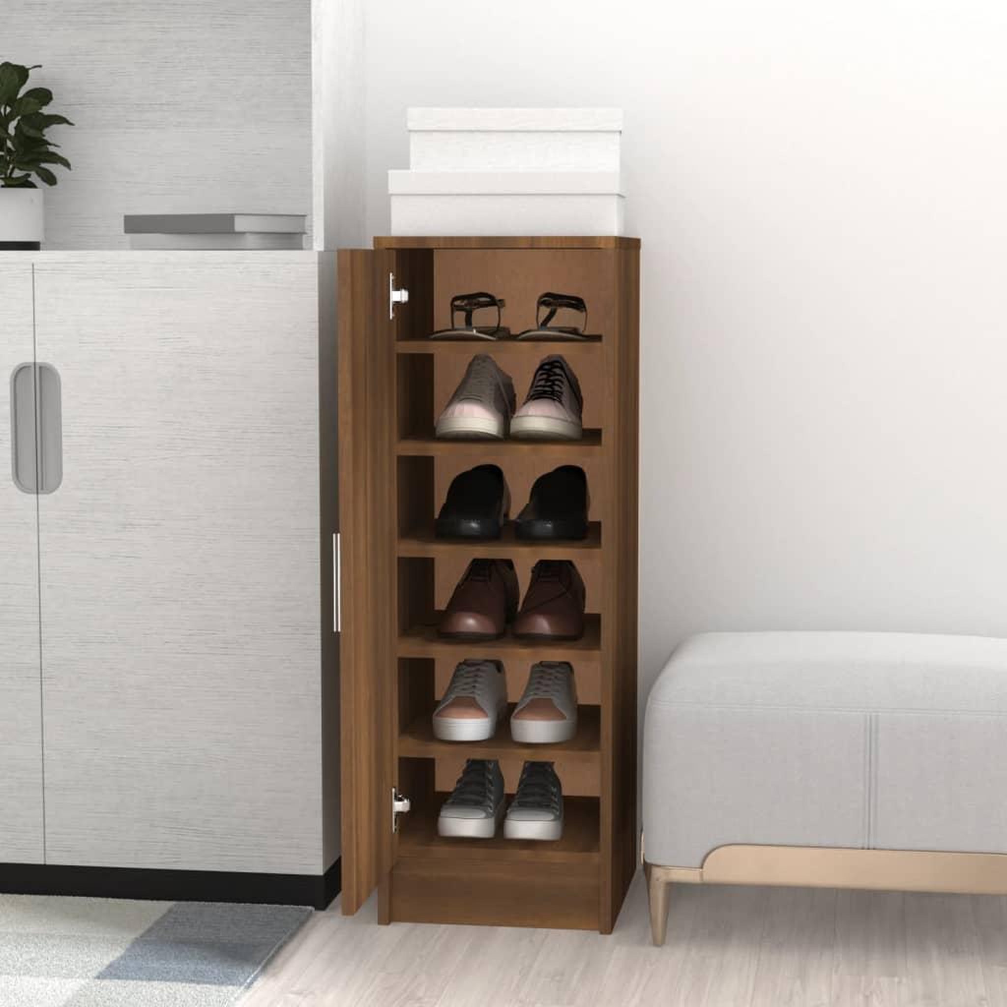 Voir la diapositive 1 : VIDAXL Meuble a chaussures Chene marron 32x35x92 cm Bois d'ingenierie