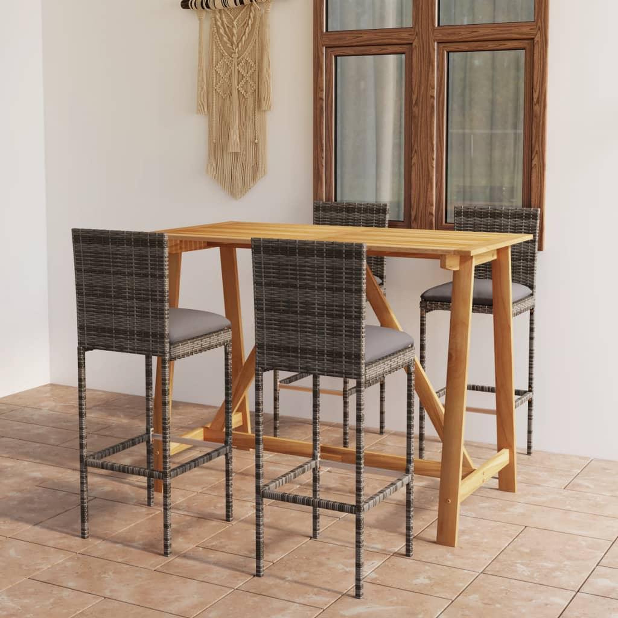 Voir la diapositive 1 : VIDAXL Ensemble de bar de jardin avec coussins 5 pcs Gris
