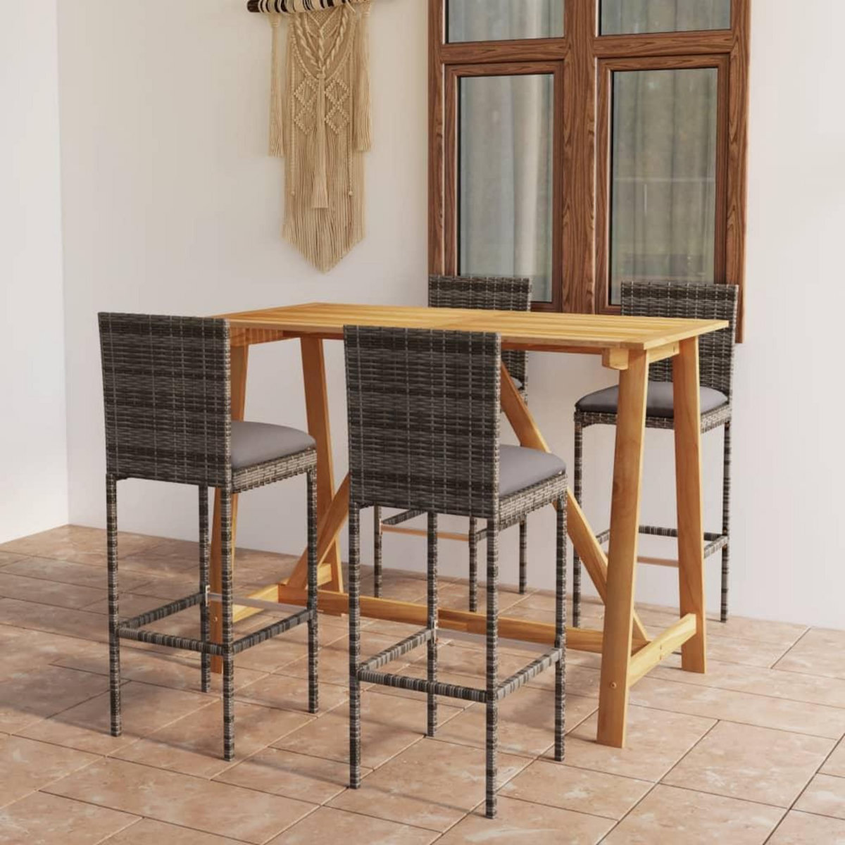 VIDAXL Ensemble de bar de jardin avec coussins 5 pcs Gris