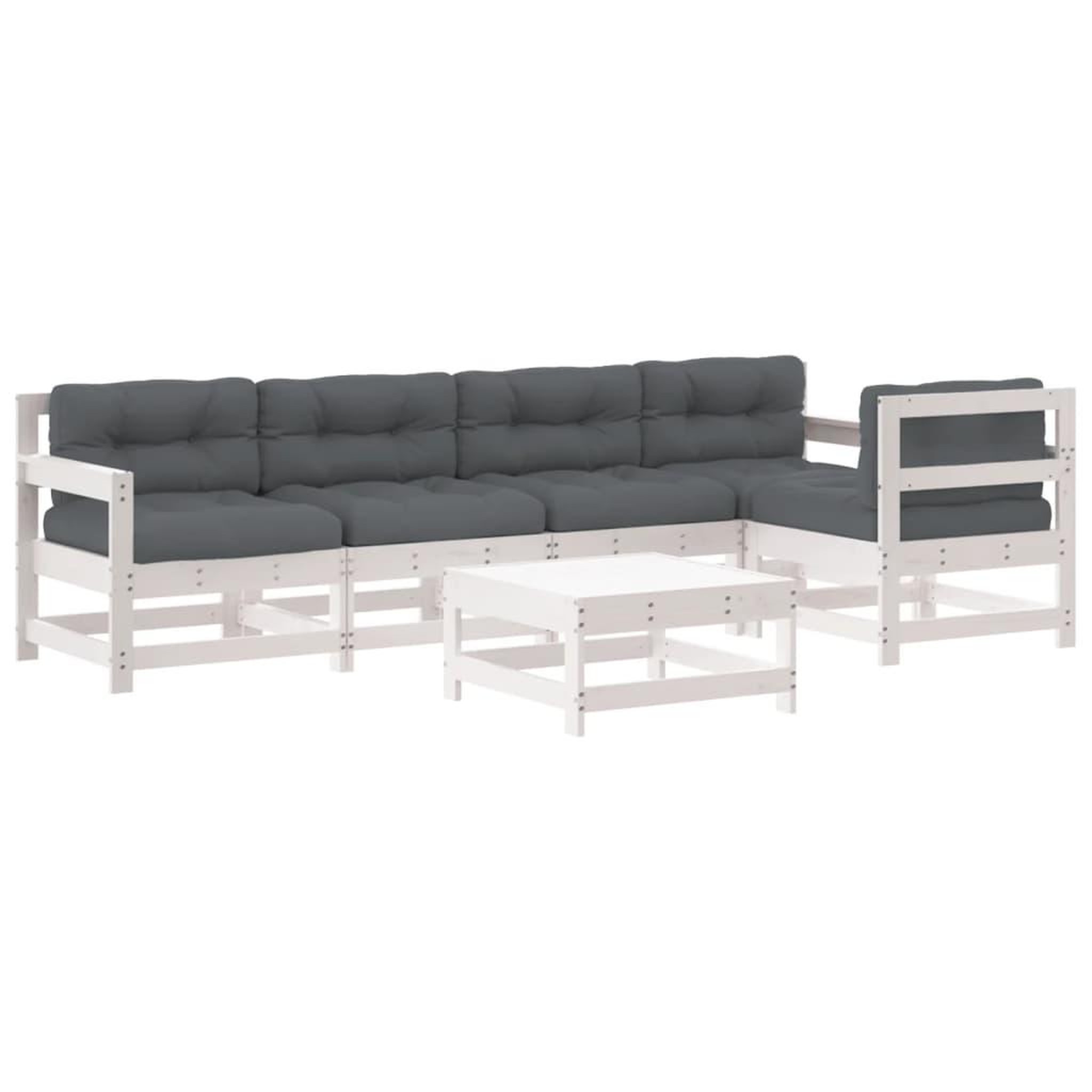 Voir la diapositive 2 : VIDAXL Salon de jardin 6 pcs avec coussins blanc bois massif