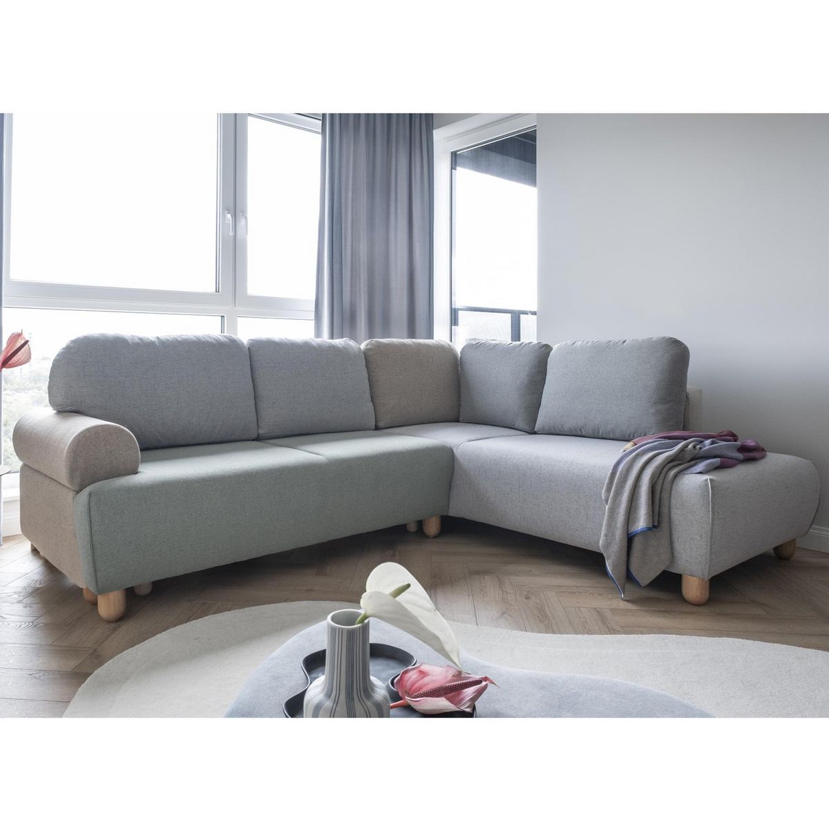 BEST MOBILIER Olli - canapé d'angle droit - convertible - avec coffre - 5 places - en tissu