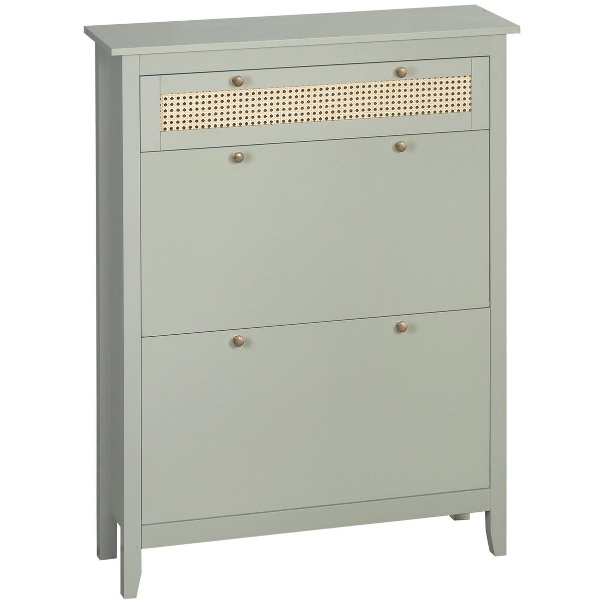 HOMCOM Meuble à chaussures style bohème chic - 2 portes abattantes 2 étagères réglables tiroir - MDF vert d'eau aspect rotin