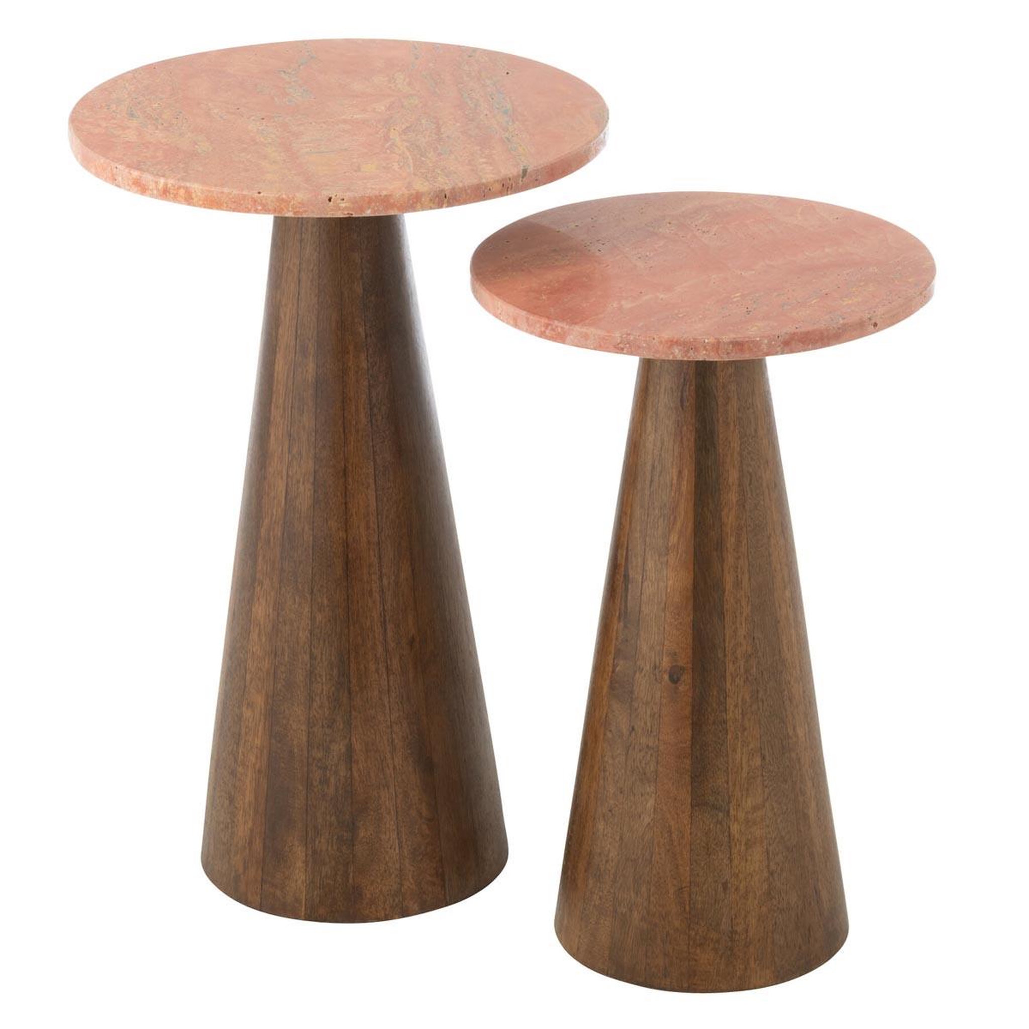 J-LINE Lot de 2 tables d'appoint en marbre  eula  53cm terracotta