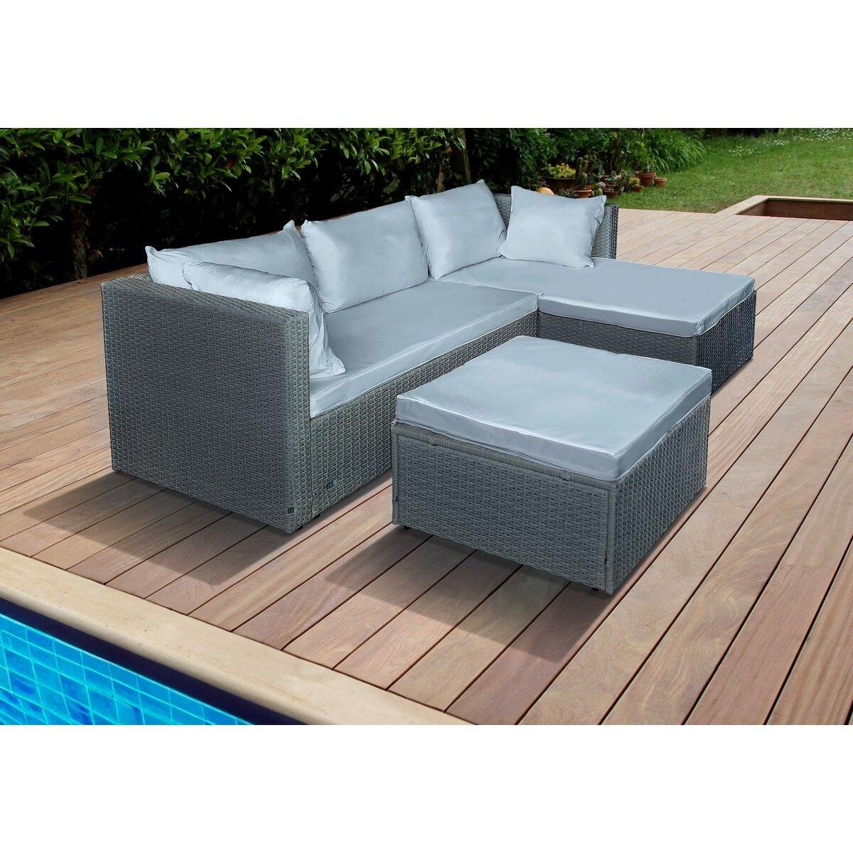 Habitat et Jardin Salon de jardin bas en résine tressée  Diya  3 places - Gris clair