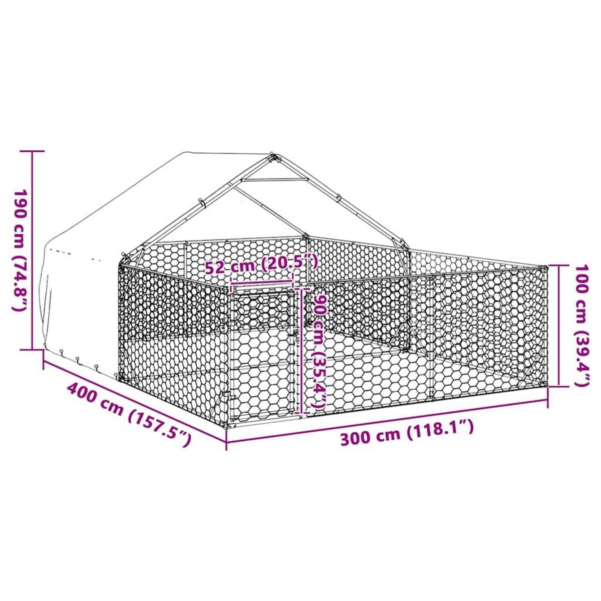 VIDAXL Niche d'exterieur pour chien enclos 4x3x1,9 m acier galvanise