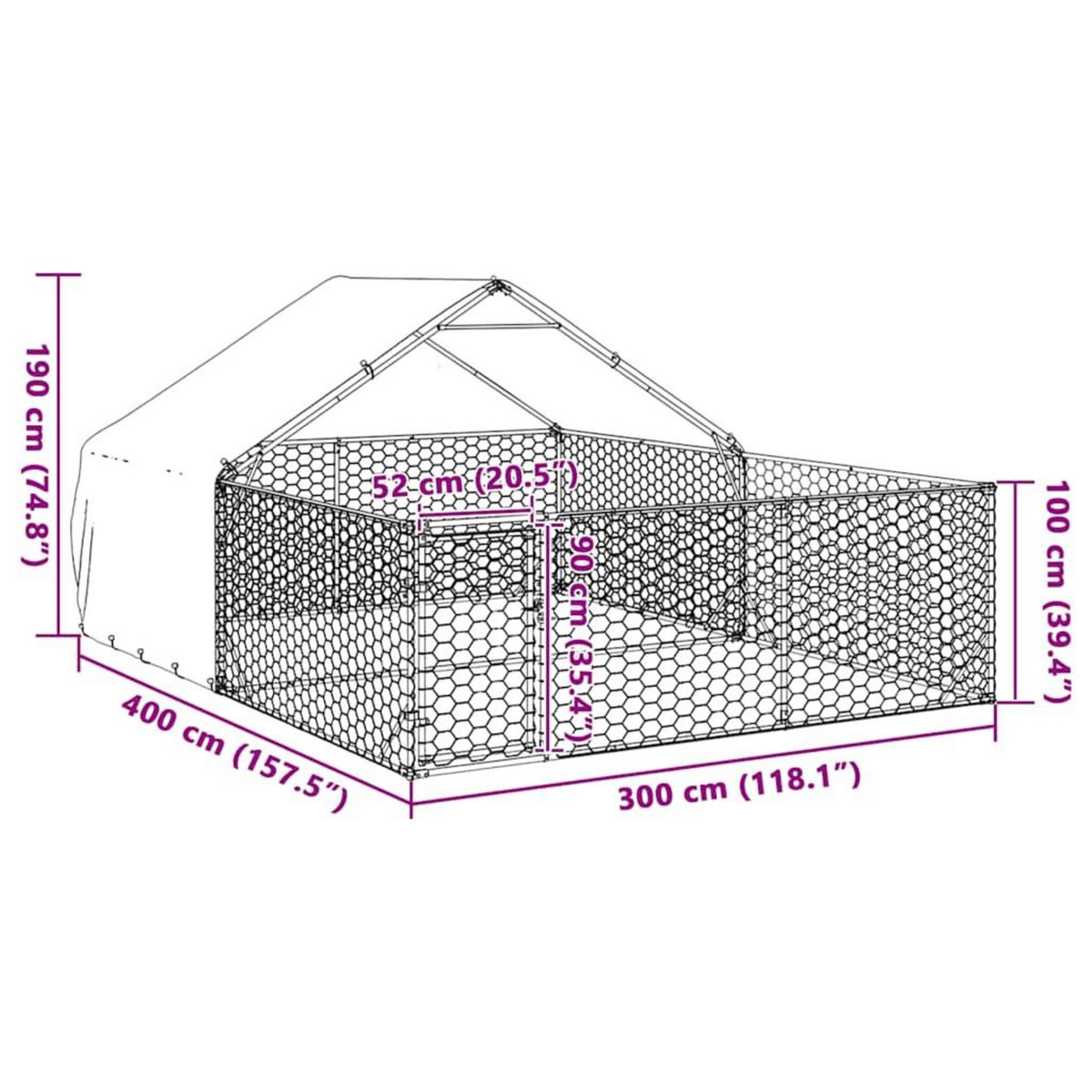 VIDAXL Niche d'exterieur pour chien enclos 4x3x1,9 m acier galvanise