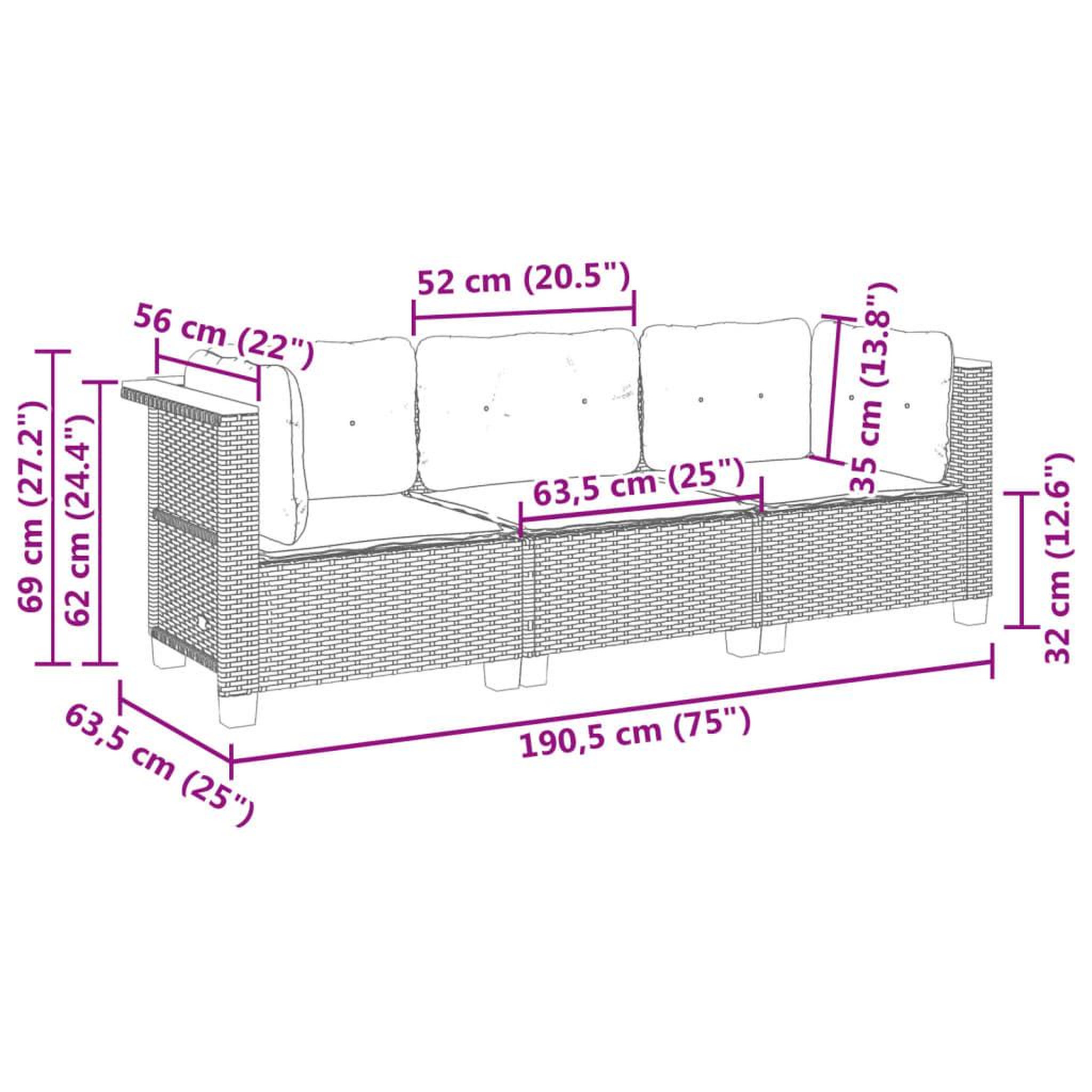 Voir la diapositive 6 : VIDAXL Canape de jardin avec coussins 3 places noir resine tressee
