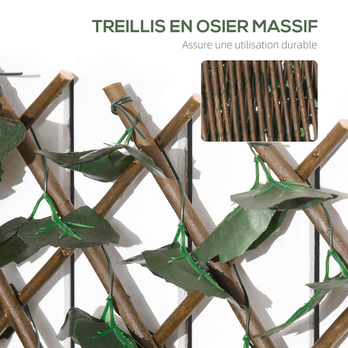 OUTSUNNY Lot de 2 haies artificielles feuilles de lierre - treillis extensible - brise-vue canisse végétale feuillage réaliste osier polyester