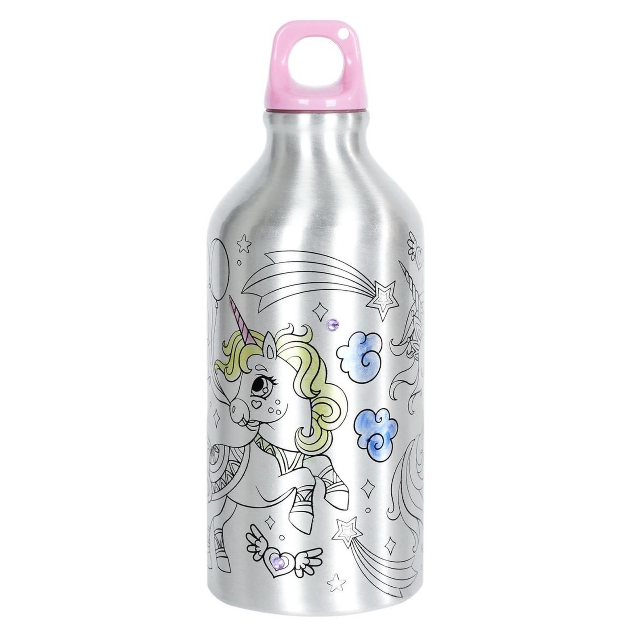 COOK CONCEPT Bouteille de Transport à Colorier  Licorne  55cl Argent