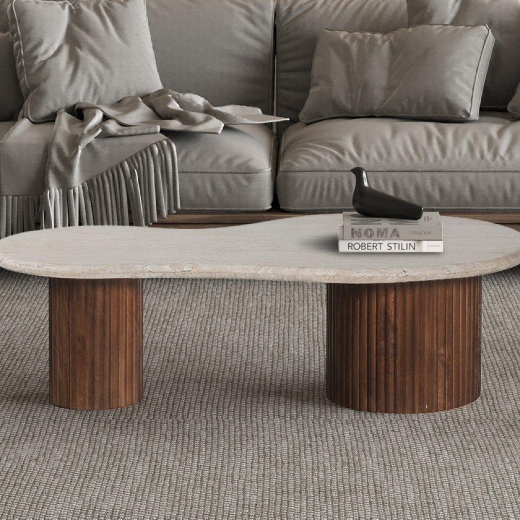 Voir la diapositive 3 : JLC KREATION Table basse en bois de manguier avec plateau en travertin melvine