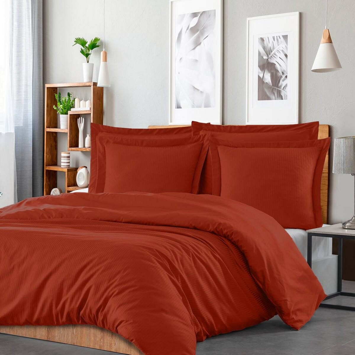 Sensei Maison Housse de couette rayée réversible satin de coton VERSALUXE