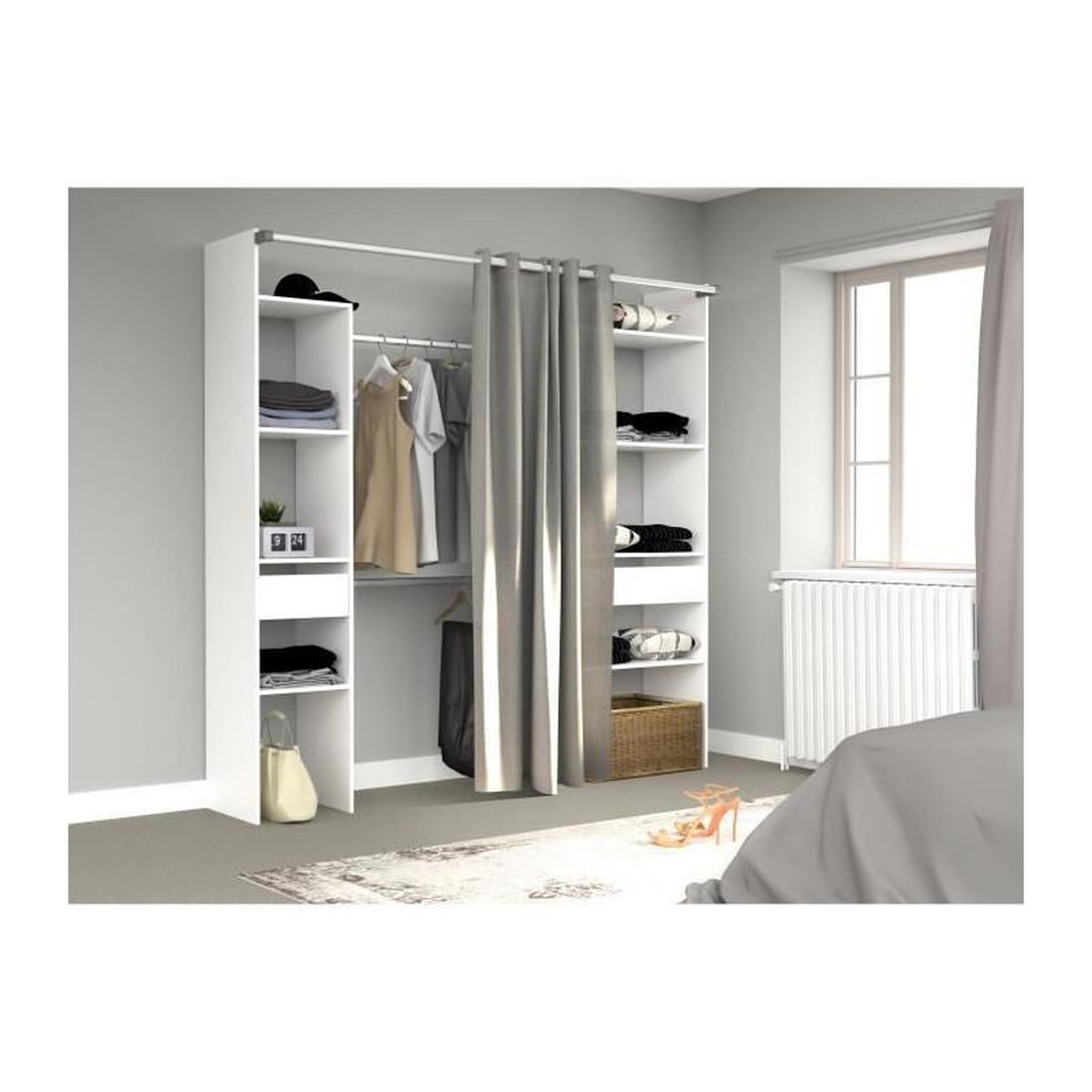 Voir la diapositive 3 : EKIPA EKIPA Dressing avec rideau - Blanc - L 198 x P 40 x H 203 cm - ARTIC