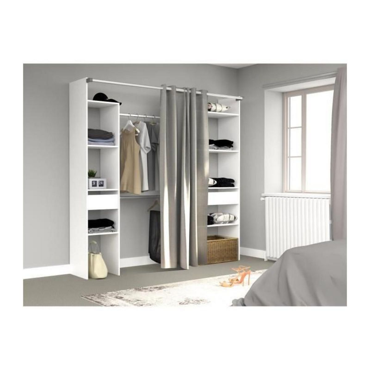 EKIPA EKIPA Dressing avec rideau - Blanc - L 198 x P 40 x H 203 cm - ARTIC