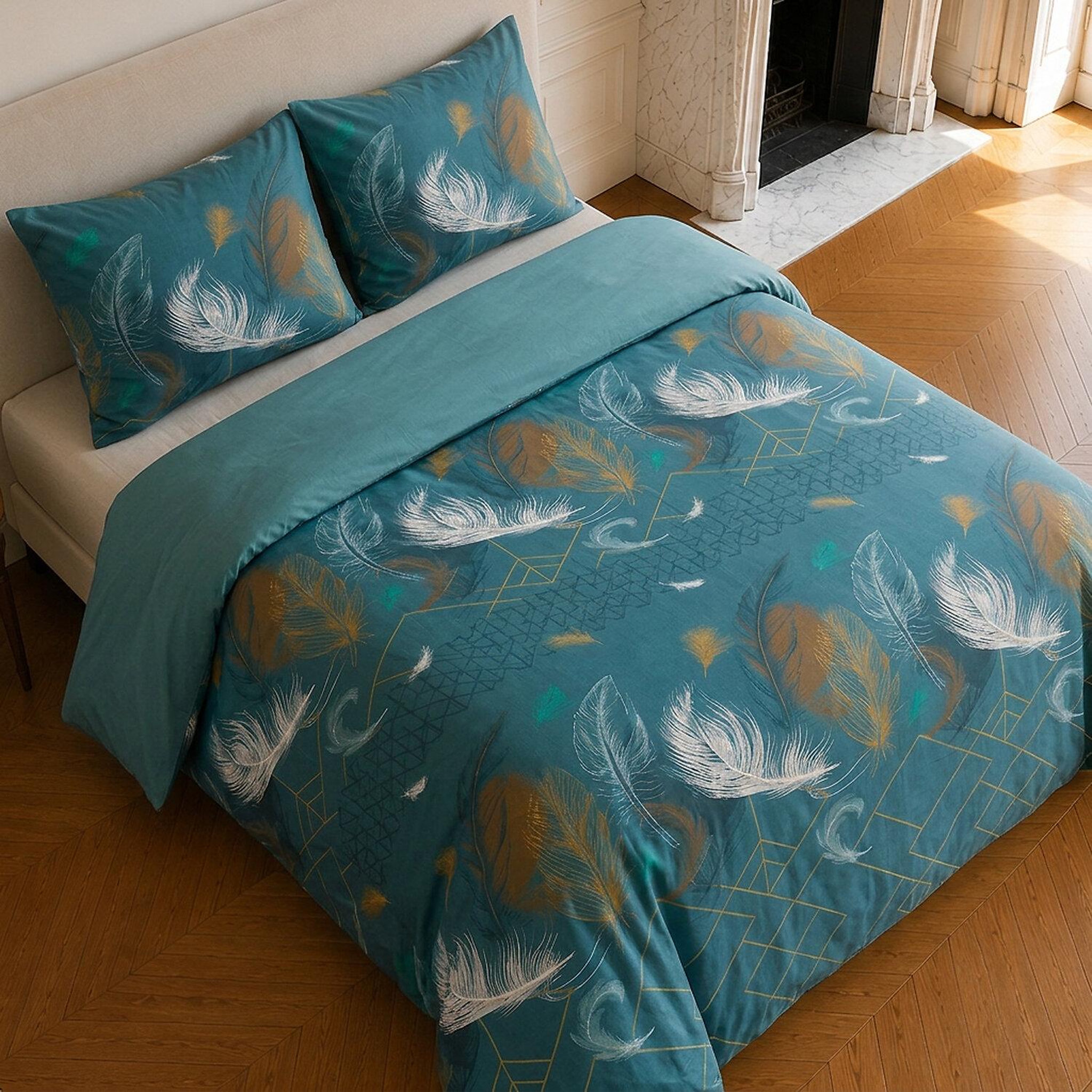 Voir la diapositive 4 : Home collection Parure housse de couette imprimée 100% coton 57 fils - paloma bleu