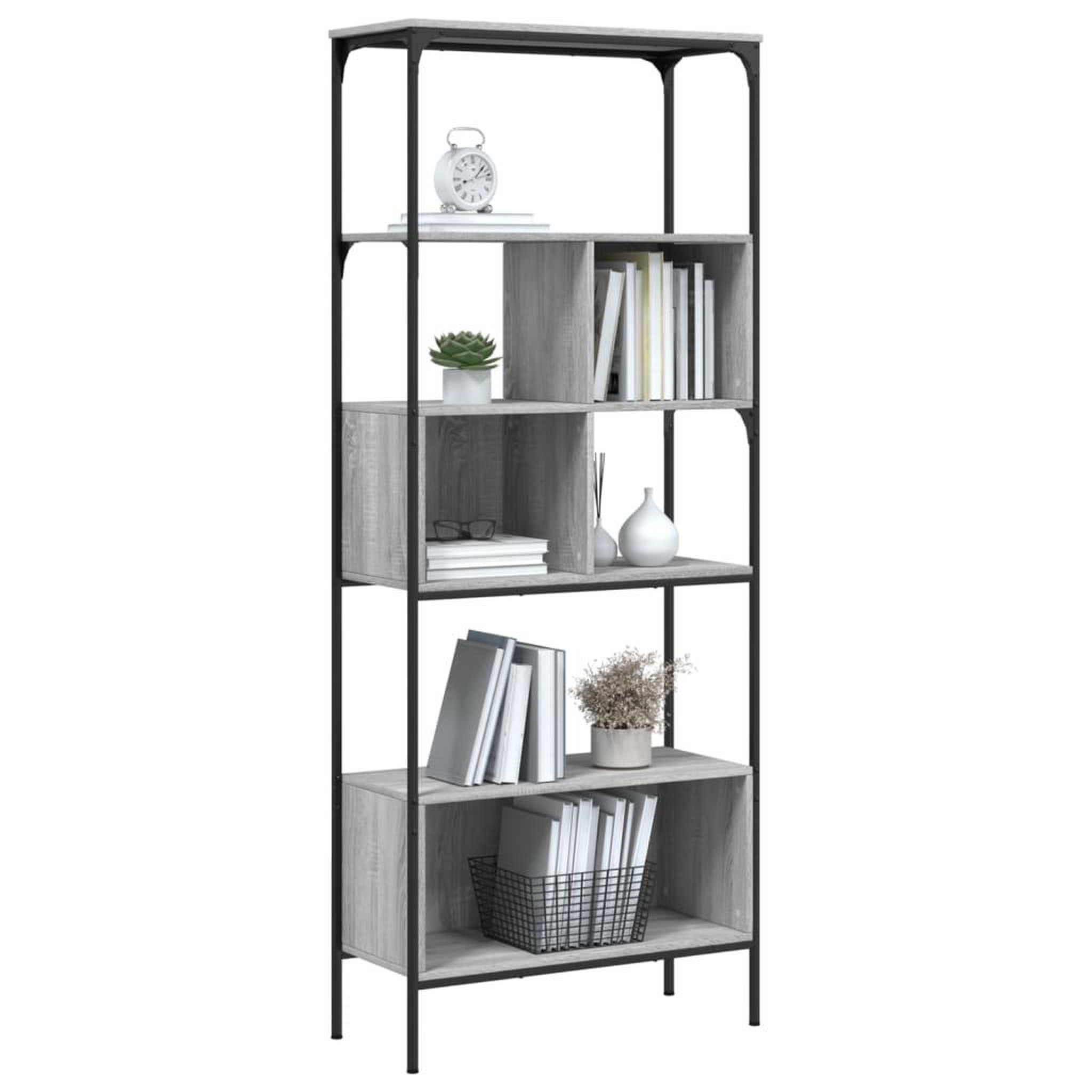 Voir la diapositive 4 : VIDAXL Bibliotheque 5 niveaux sonoma gris 76x33x188,5 cm