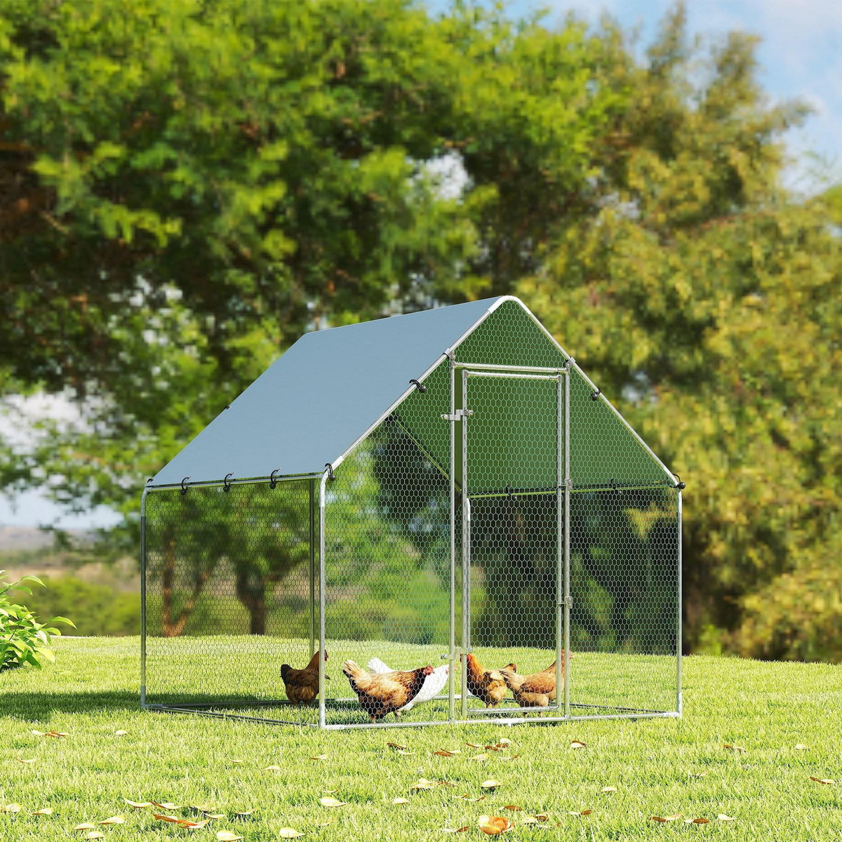 PAWHUT Enclos poulailler extérieur 4 m² bâche Oxford 420D anti-UV argent