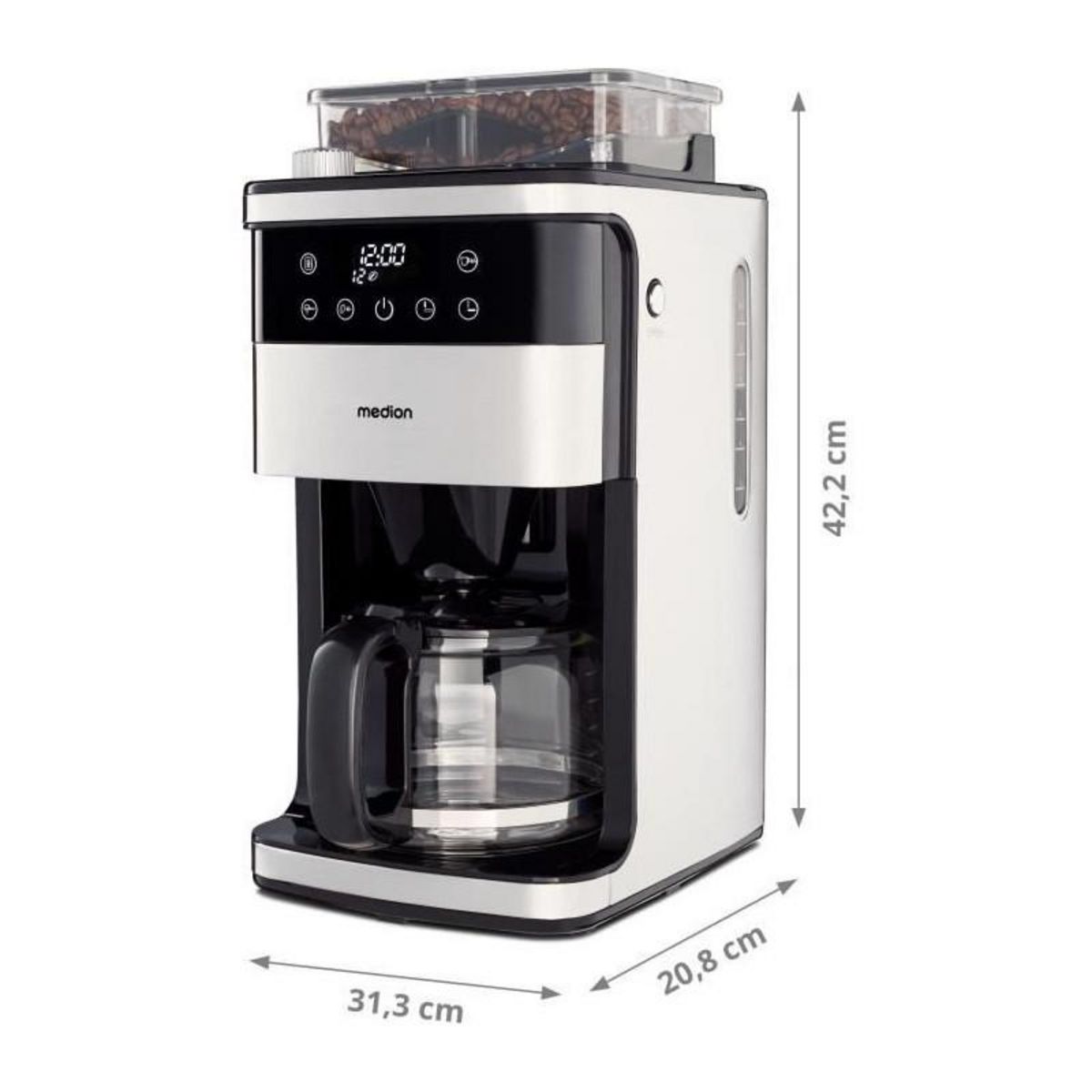 Medion Cafetiere Filtre Digitale avec Broyeur - MEDION - 1000W - 1,5L - Silver