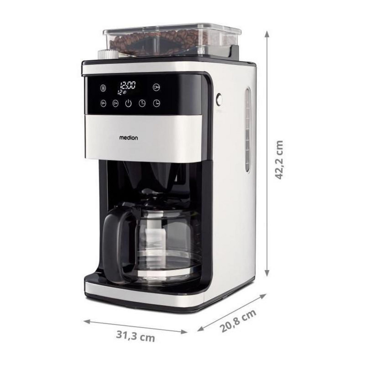 Medion Cafetiere Filtre Digitale avec Broyeur - MEDION - 1000W - 1,5L - Silver