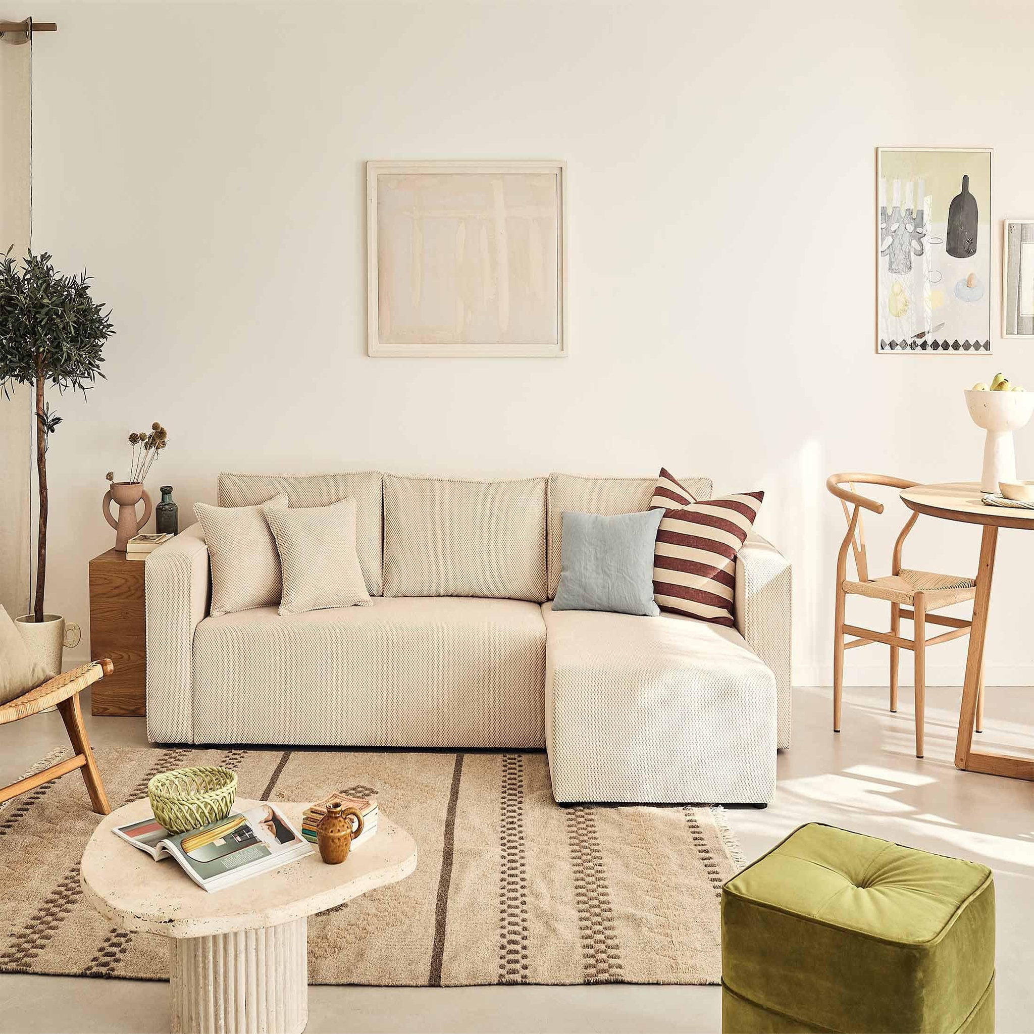 BEST MOBILIER Topaze - canapé d'angle réversible - 4 places - convertible avec coffre - en velours texturé. Coloris disponibles : Orange, Beige, Rose, Noir, Gris, Bleu, Bicolore