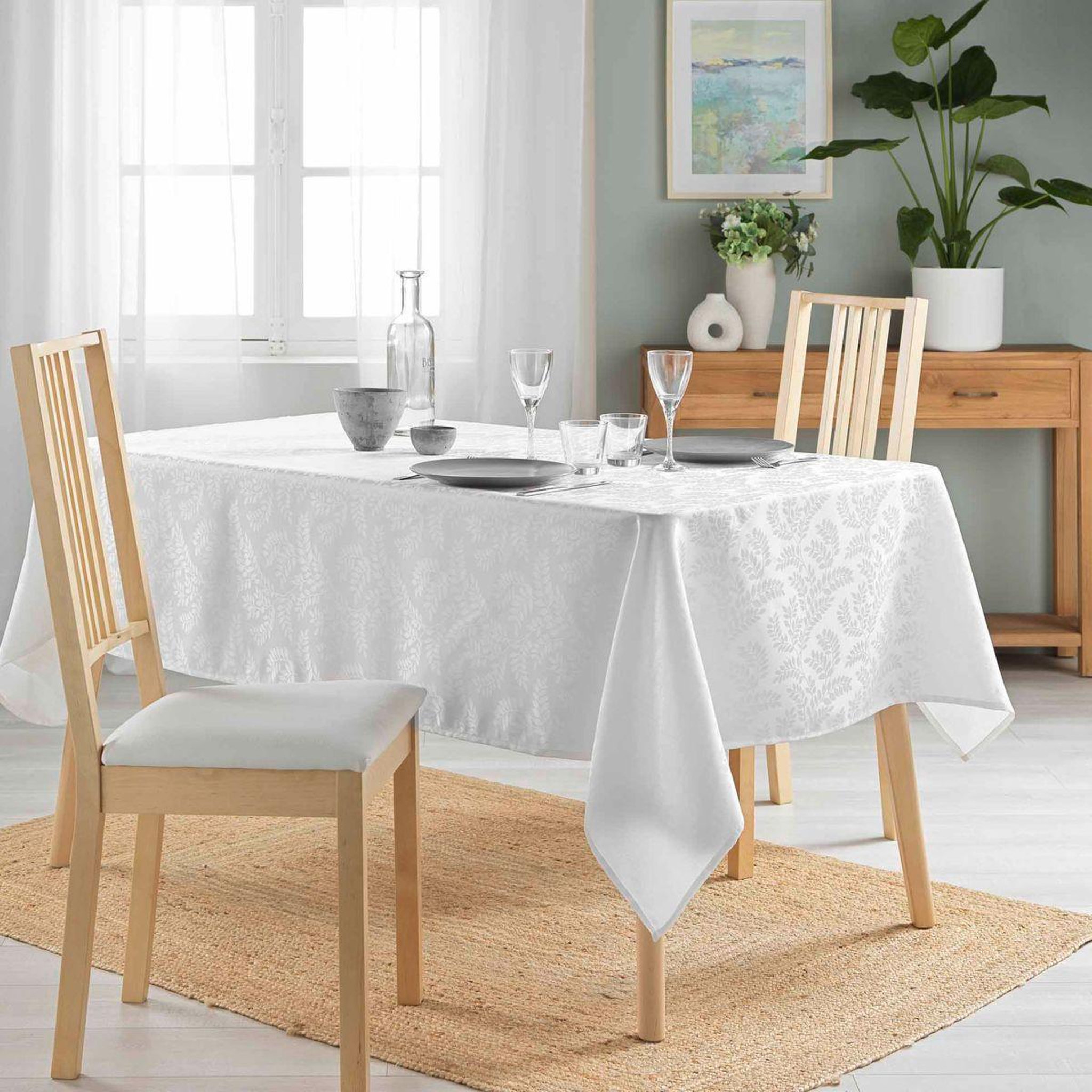 Voir la diapositive 4 : Douceur d'Intérieur Nappe jacquard imprimé  doriane  140x240cm blanc