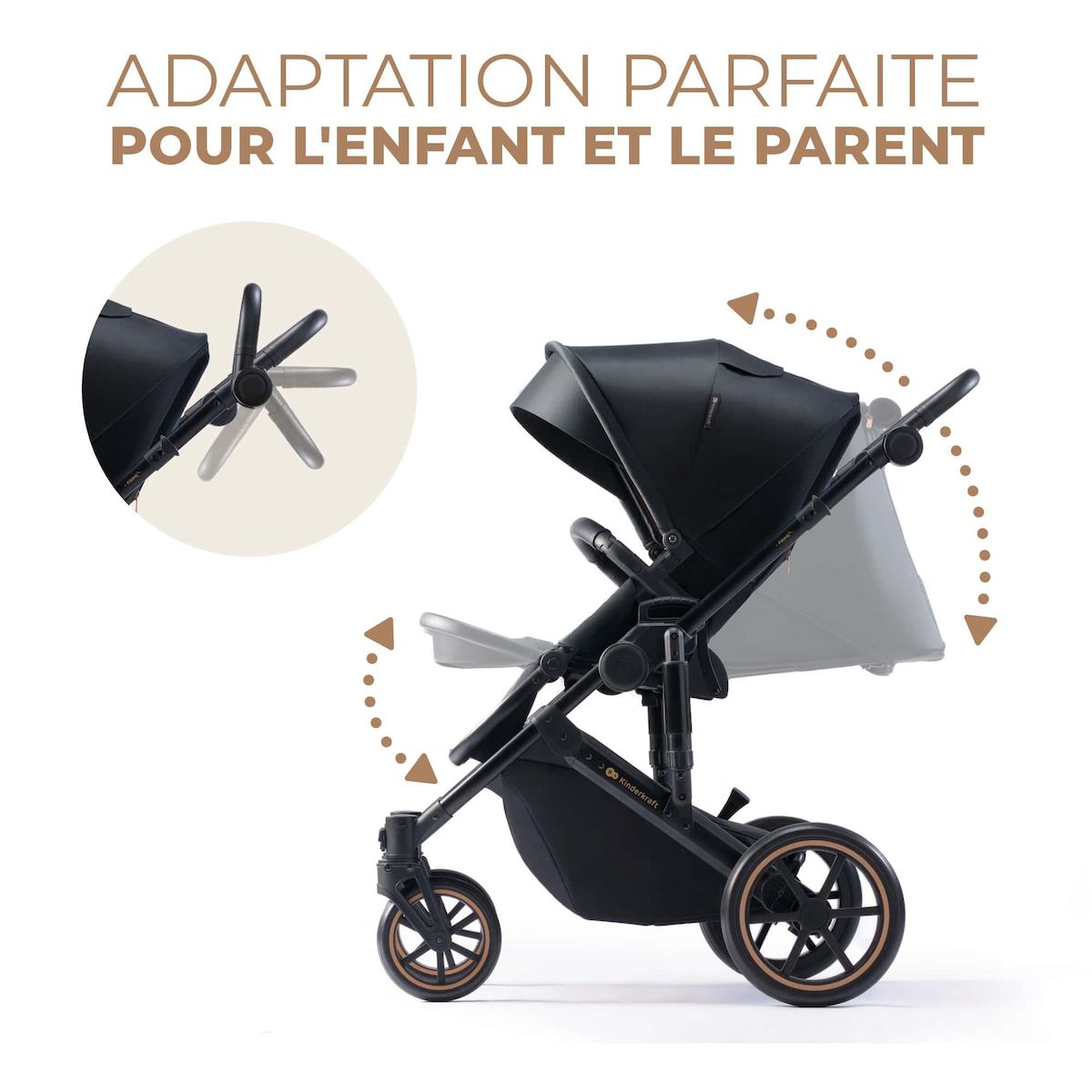 KINDERKRAFT Poussette 2 en 1 avec nacelle, roues anti-crevaison et accessoires