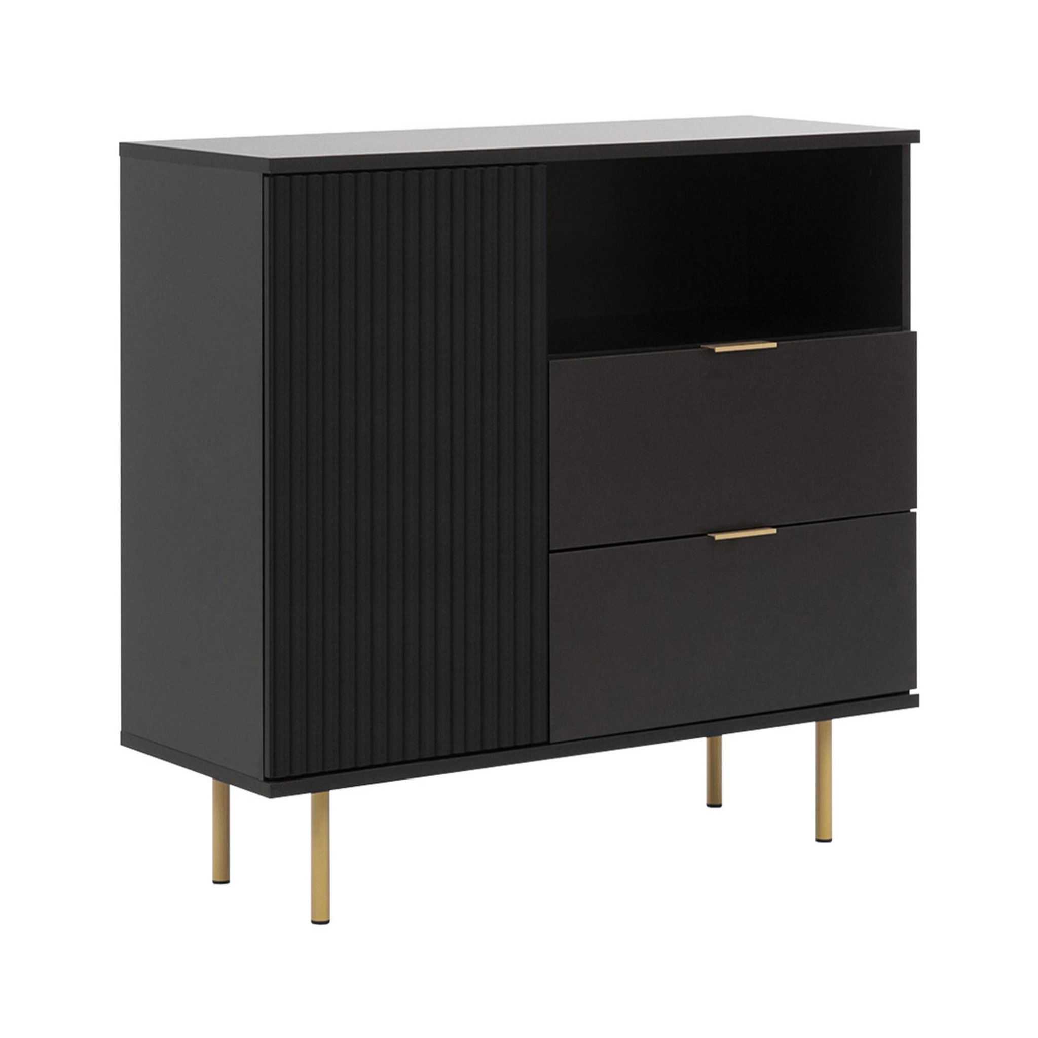 Voir la diapositive 4 : BEST MOBILIER Monica - buffet - noir - 2 tiroirs, 1 porte et 1 niche - 107 cm