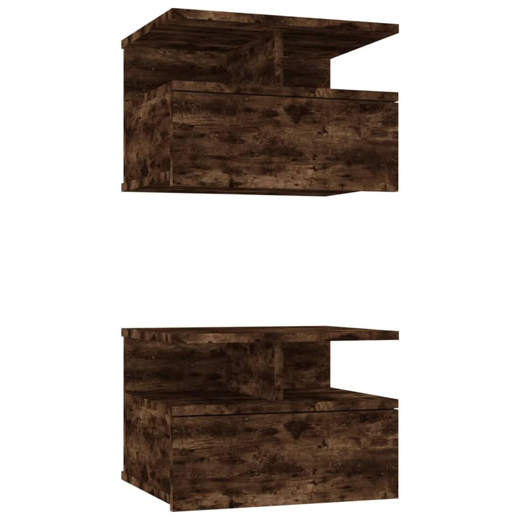 Voir la diapositive 2 : VIDAXL Tables de chevet flottantes 2 pcs Chene fume Bois d'ingenierie
