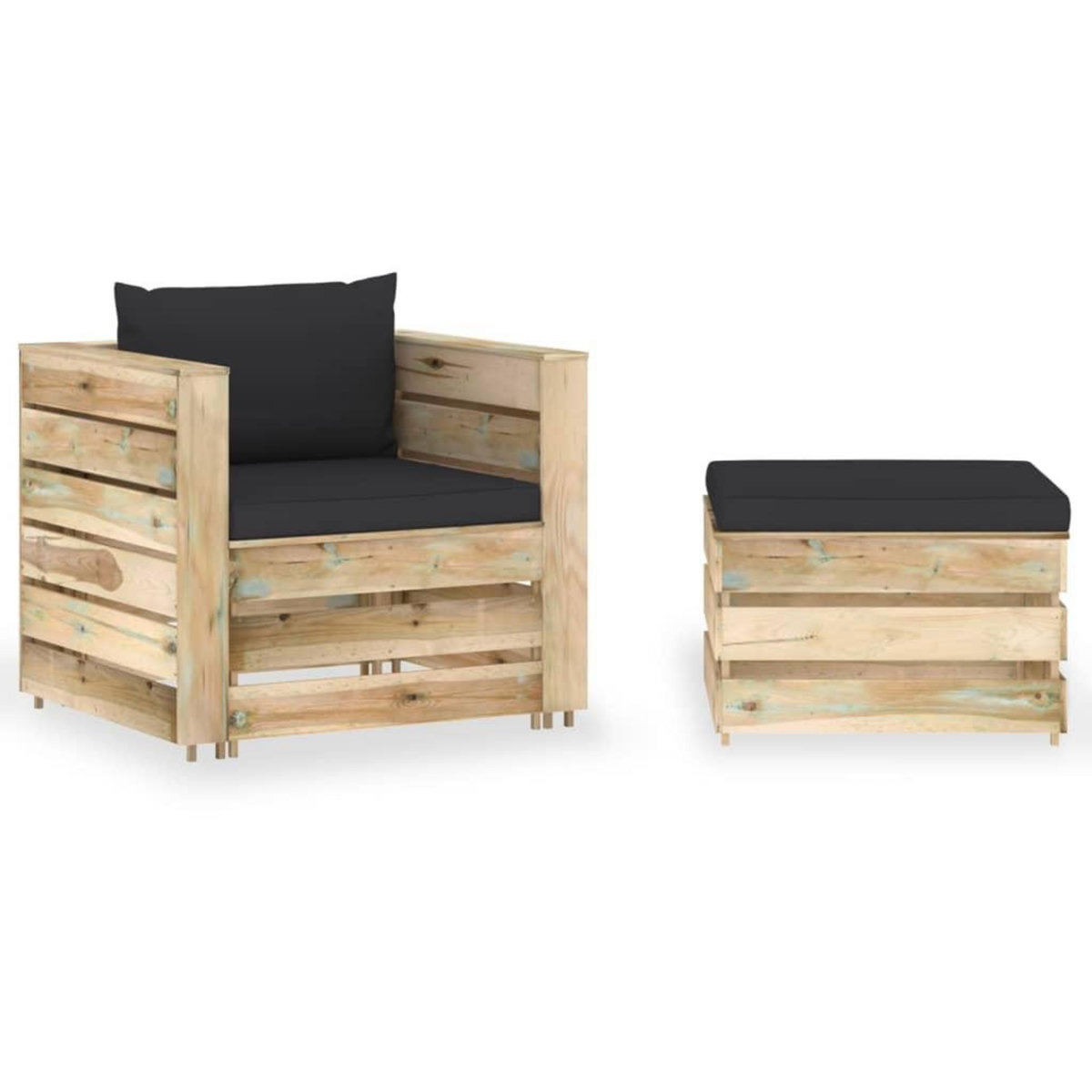 VIDAXL Salon de jardin 2 pcs avec coussins Bois impregne de vert
