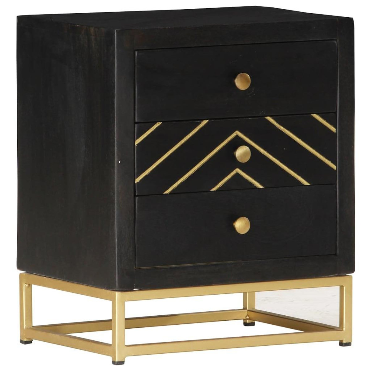 VIDAXL Table de chevet Noir et dore 40x30x50cm Bois de manguier massif