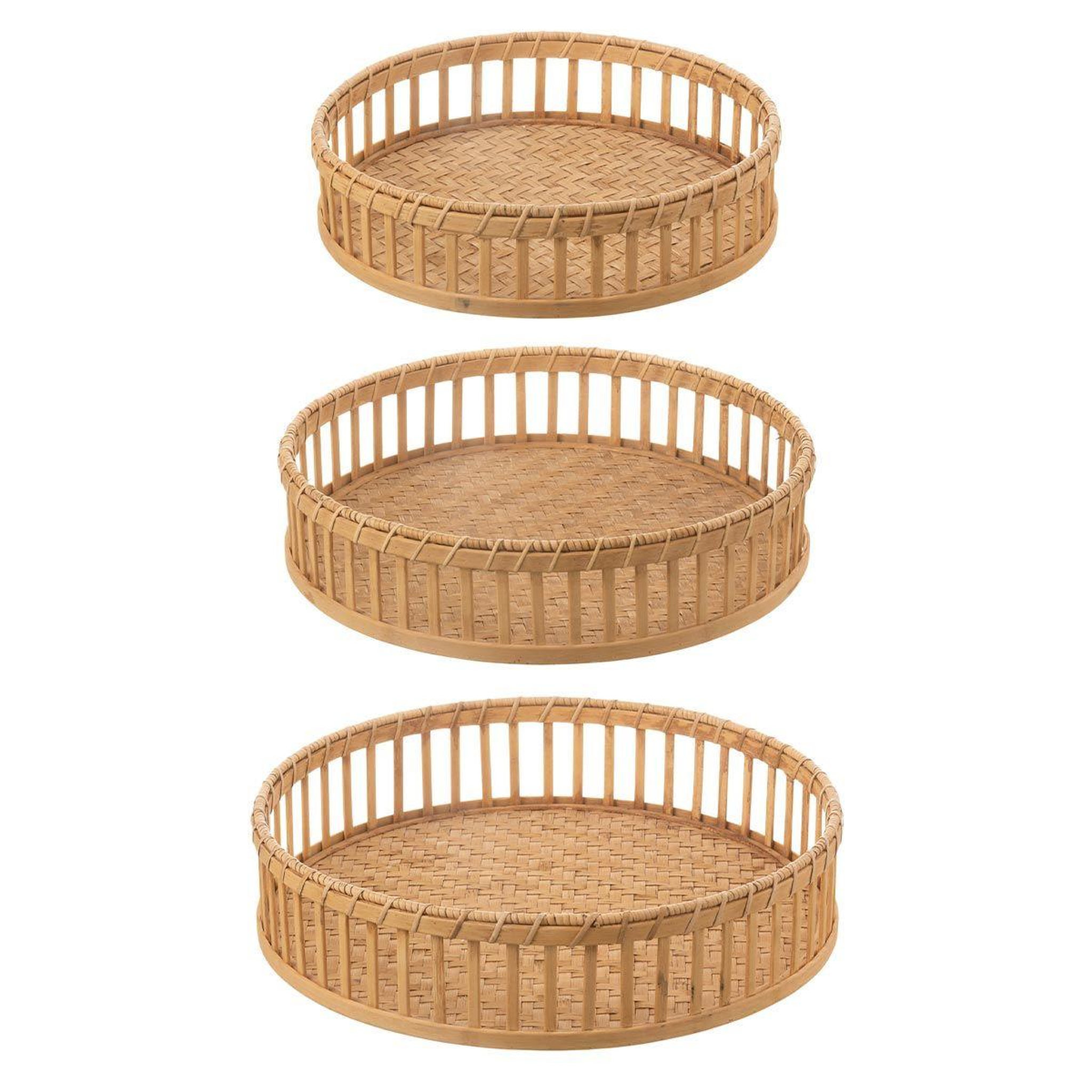 Voir la diapositive 2 : J-LINE Lot de 3 plateaux déco  ronds  47cm naturel