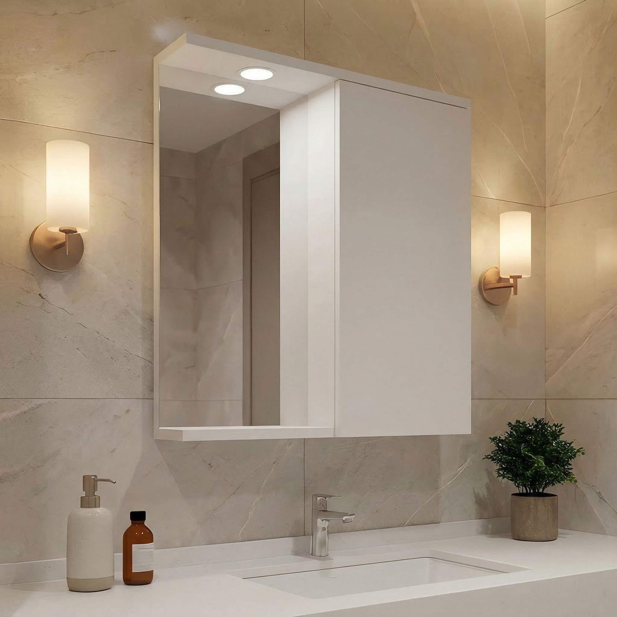 Voir la diapositive 2 : Habitat et Jardin Meuble Salle de Bain avec Miroir  Purus 55  - 56 x 18 x 68 cm - White