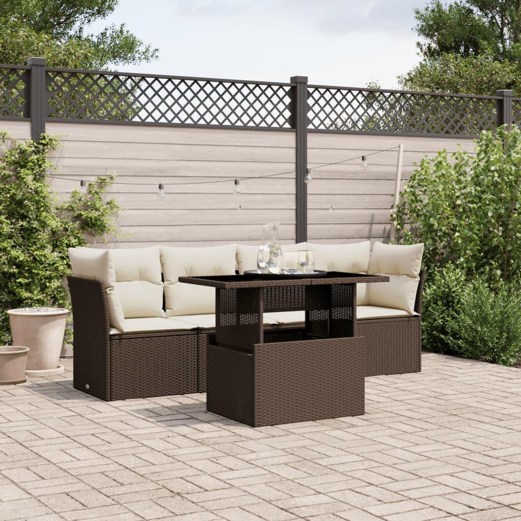 VIDAXL Salon de jardin avec coussins 5 pcs marron resine tressee