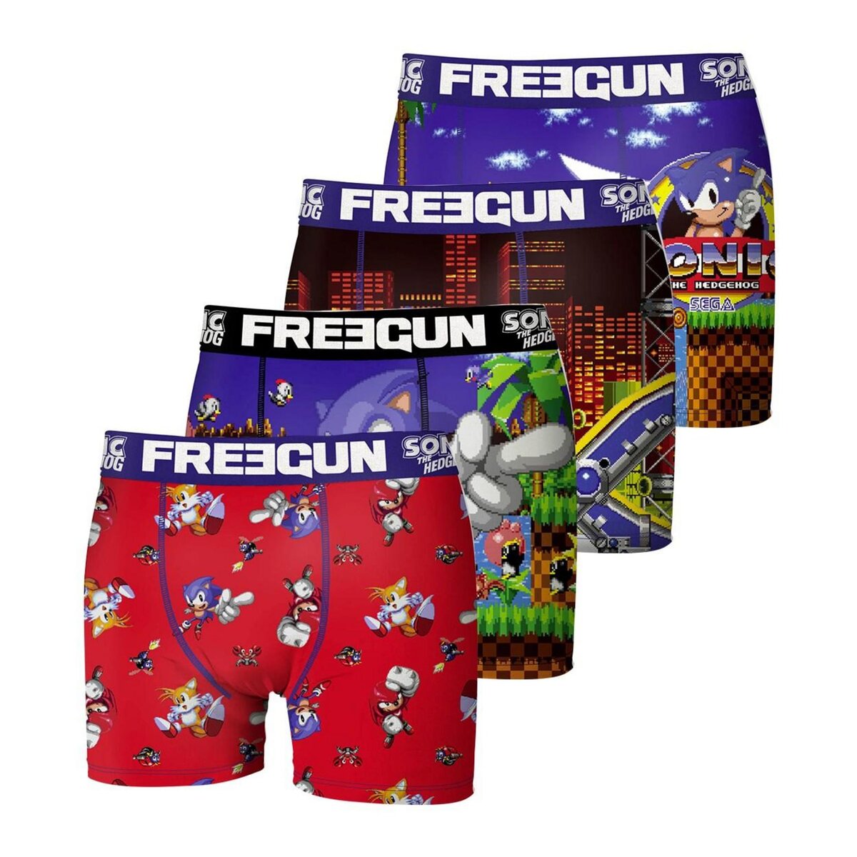 FREEGUN Lot de 4 Boxers garçon Sonic Sega Multicolore