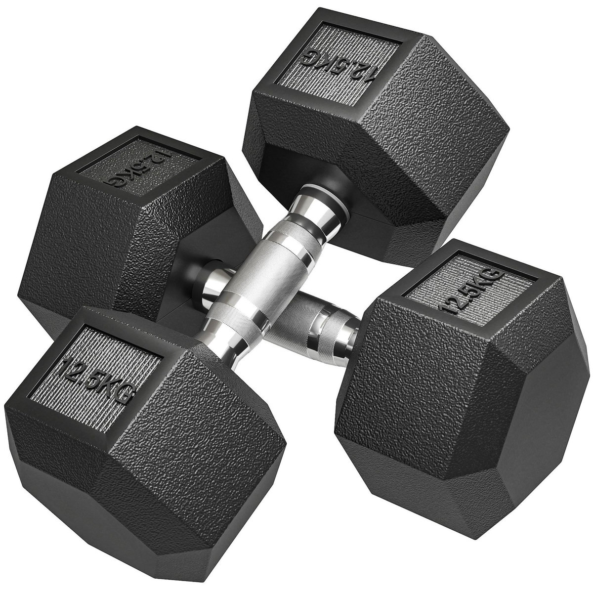 HOMCOM Lot de 2 haltères hexagonales 12,5 Kg - hexagon dumbbell musculation fitness - fonte caoutchouté