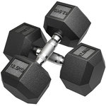 HOMCOM Lot de 2 haltères hexagonales 12,5 Kg - hexagon dumbbell musculation fitness - fonte caoutchouté