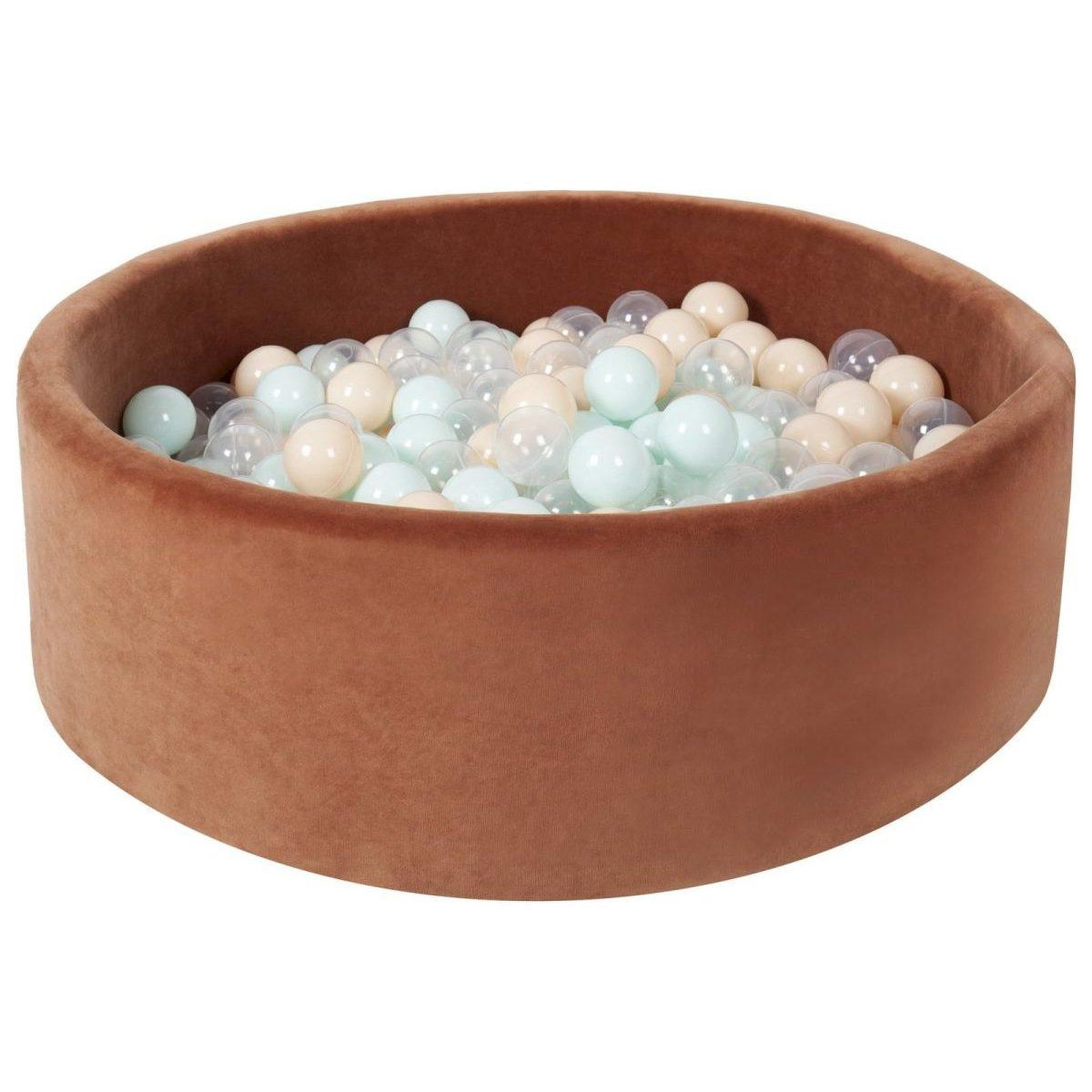 VELINDA Piscine à balles en velours + 300 balles — marron/transparent, perle, Menthe, cappuccino