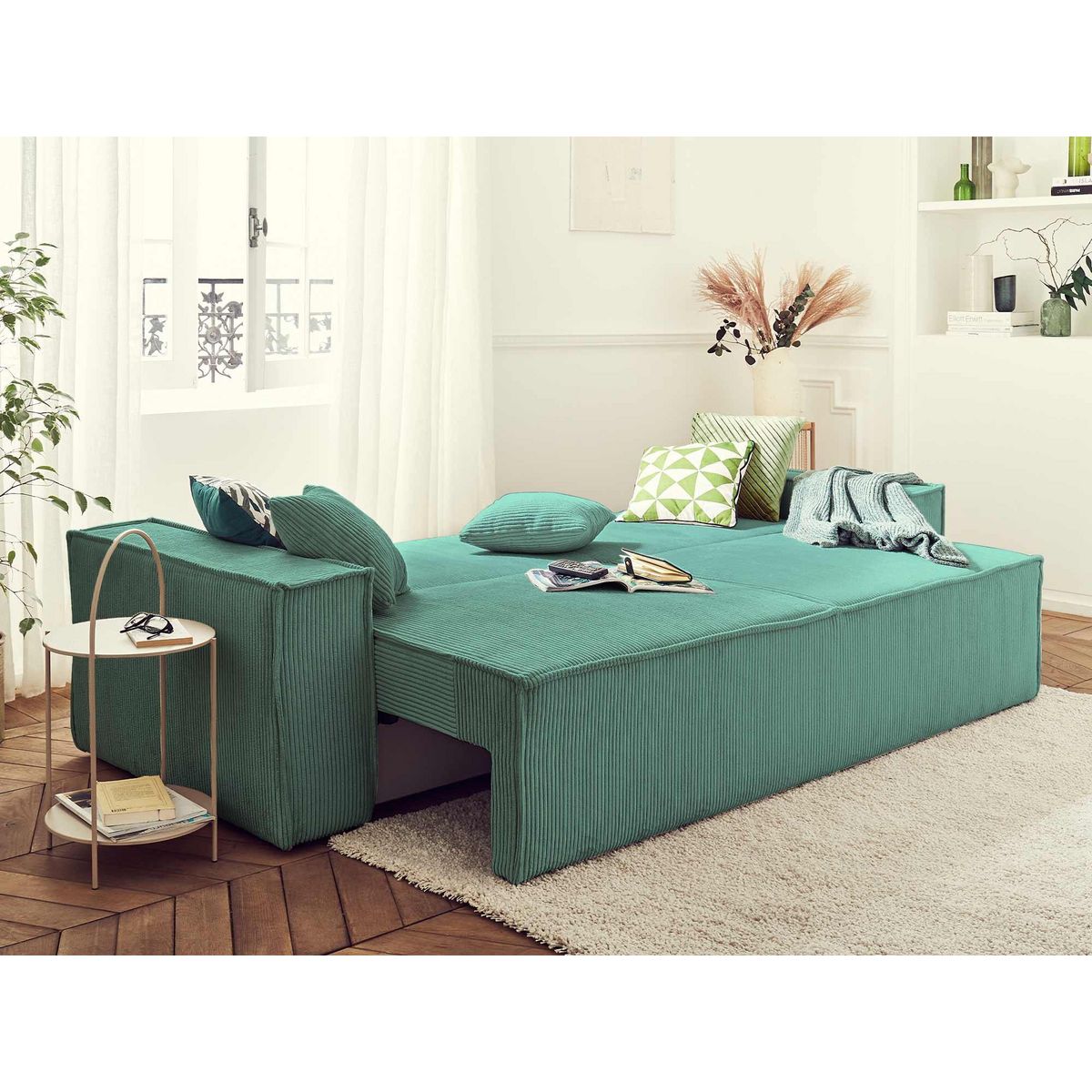 BEST MOBILIER Dellia - canapé 3 places convertible - avec coffre - en velours côtelé - style contemporain