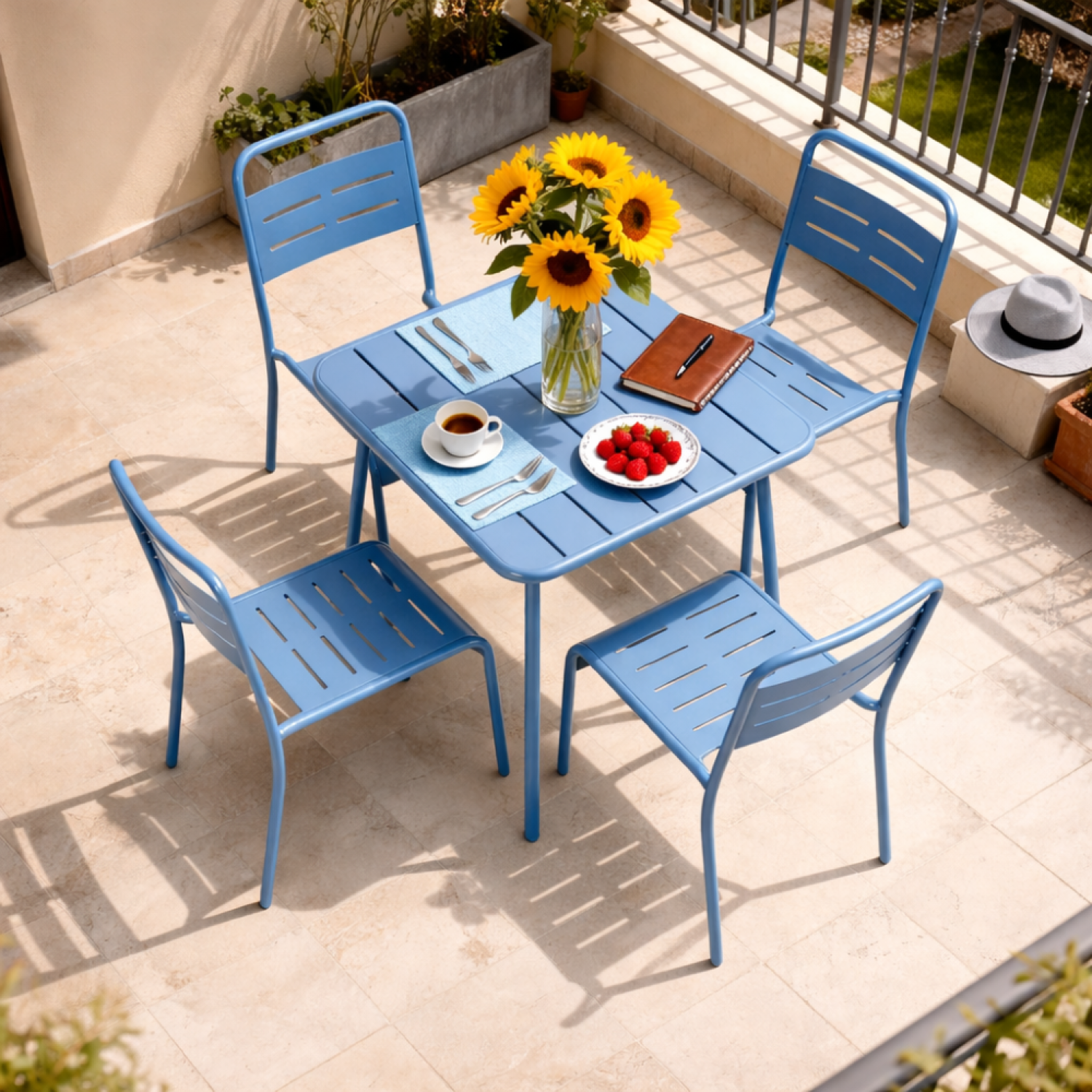 Voir la diapositive 5 : CONCEPT USINE Table carrée 4 places 70x70cm bleu bergame